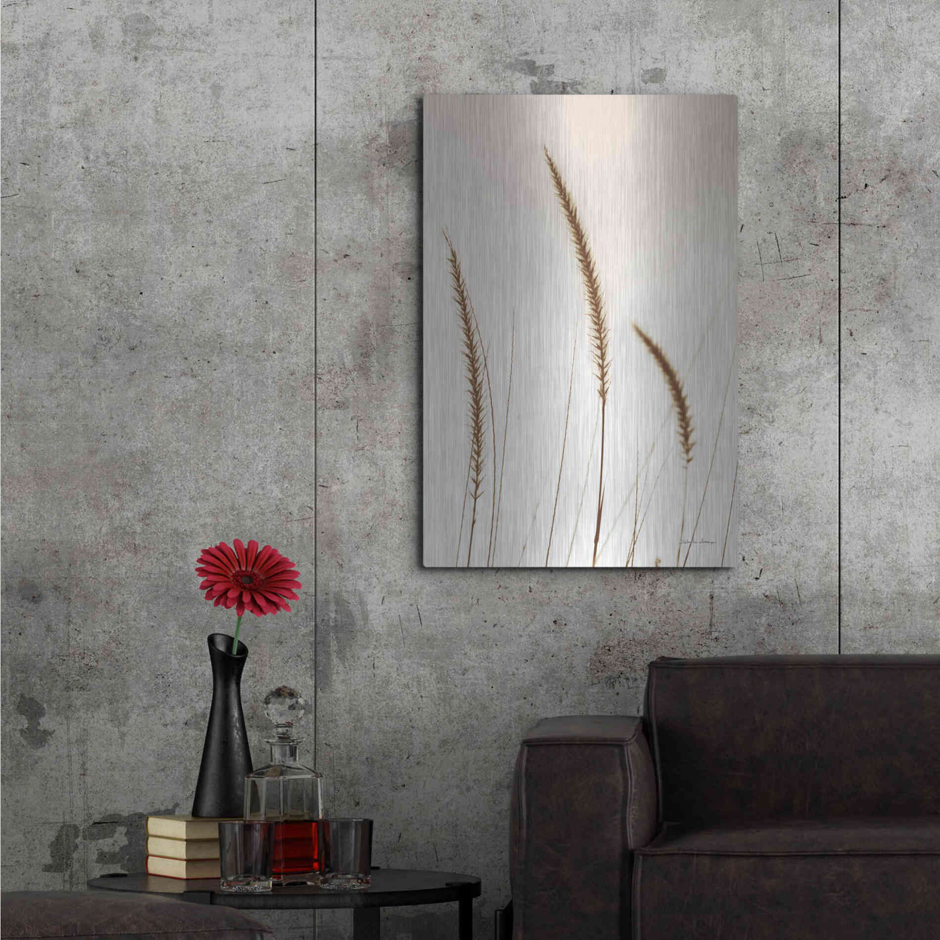 Luxe Metal Art 'Field Grasses IV Sepia' by Debra Van Swearingen, Metal Wall Art,24x36
