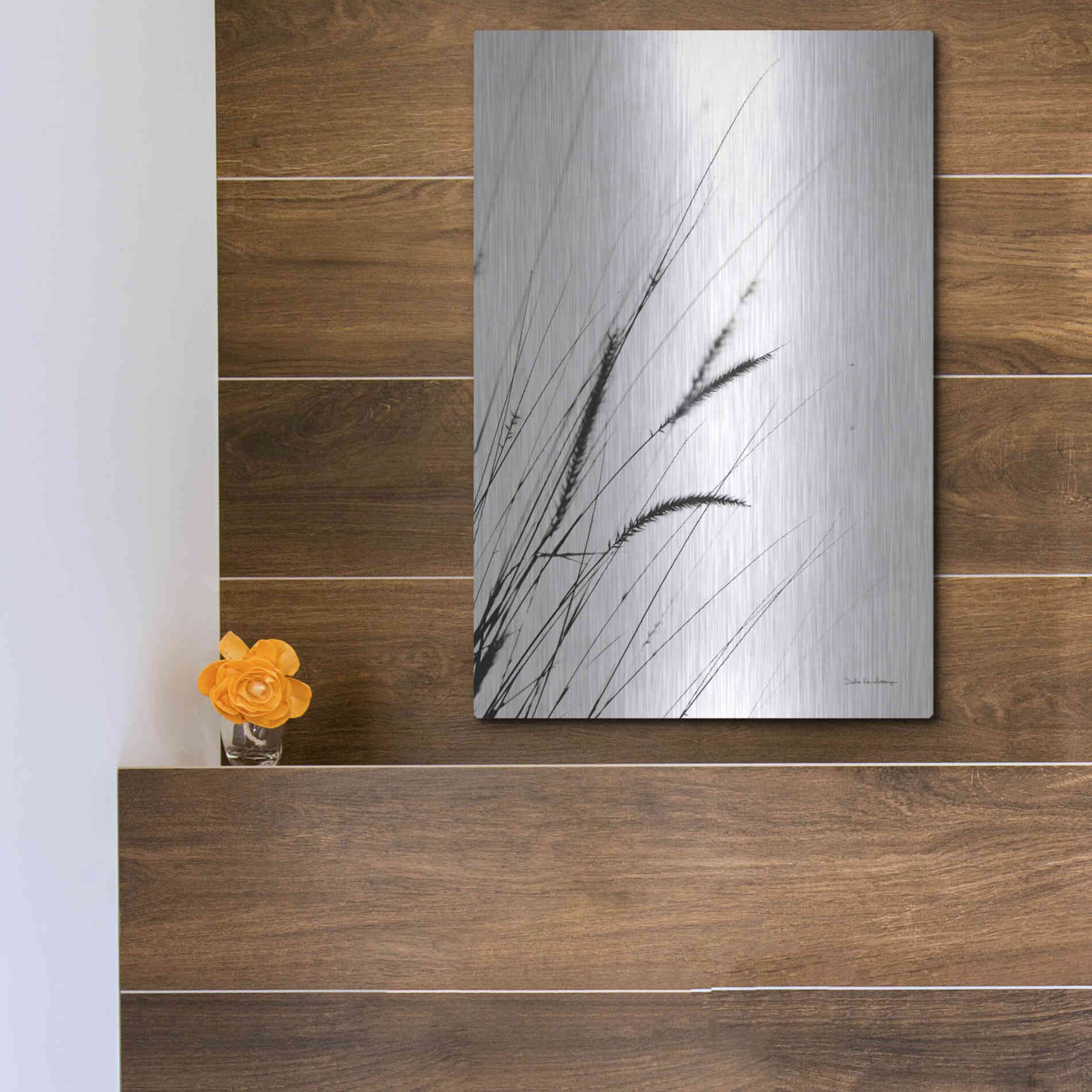 Luxe Metal Art 'Field Grasses I White' by Debra Van Swearingen, Metal Wall Art,12x16