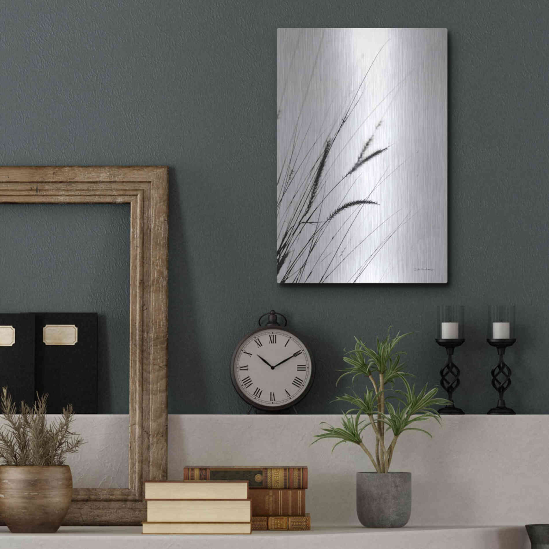 Luxe Metal Art 'Field Grasses I White' by Debra Van Swearingen, Metal Wall Art,12x16