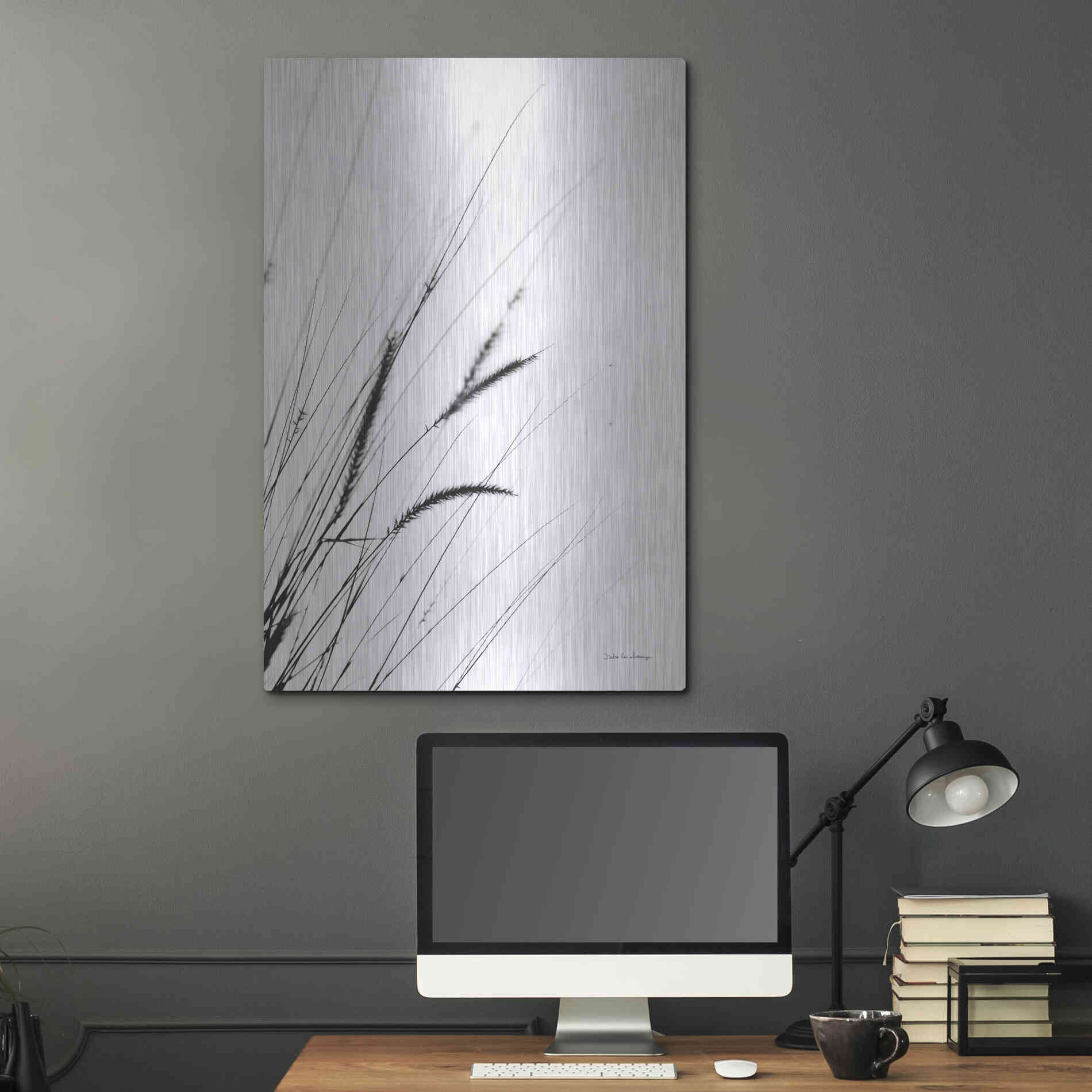 Luxe Metal Art 'Field Grasses I White' by Debra Van Swearingen, Metal Wall Art,24x36