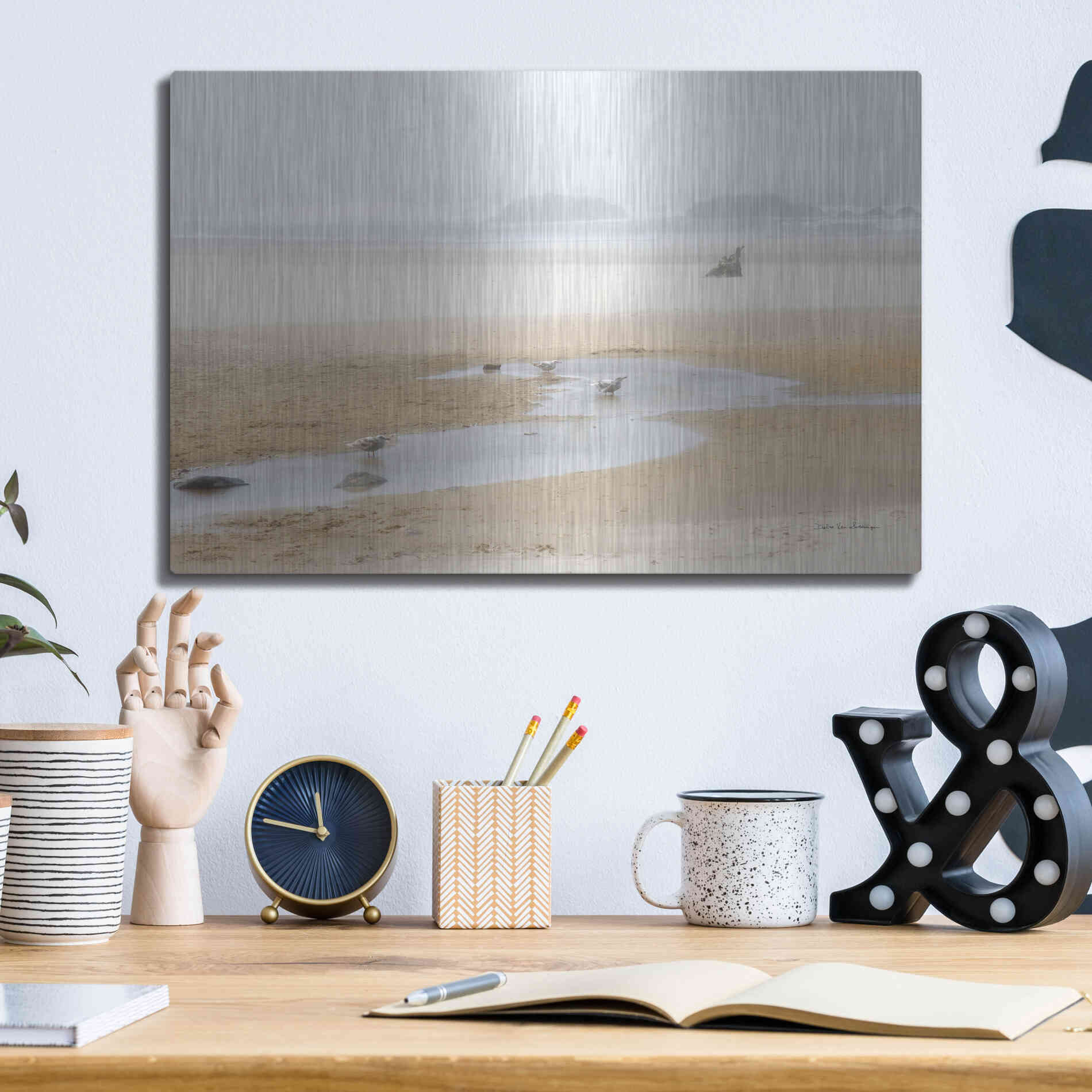 Luxe Metal Art 'Cold Beach II' by Debra Van Swearingen, Metal Wall Art,16x12