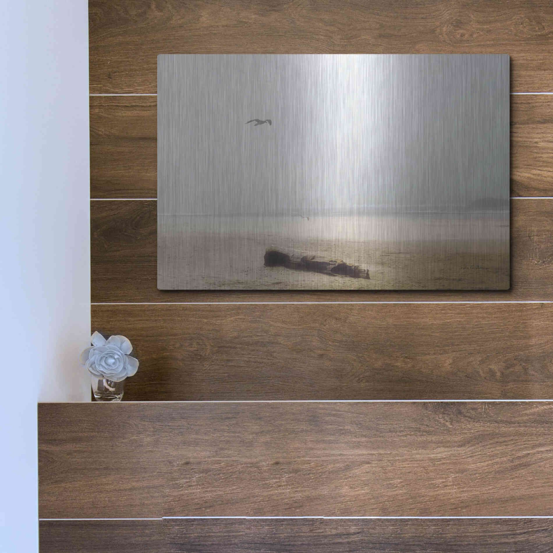 Luxe Metal Art 'Cold Beach III' by Debra Van Swearingen, Metal Wall Art,16x12