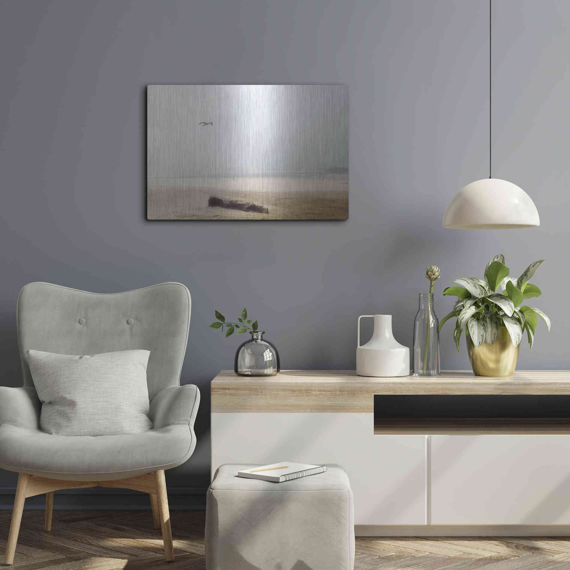 Luxe Metal Art 'Cold Beach III' by Debra Van Swearingen, Metal Wall Art,24x16