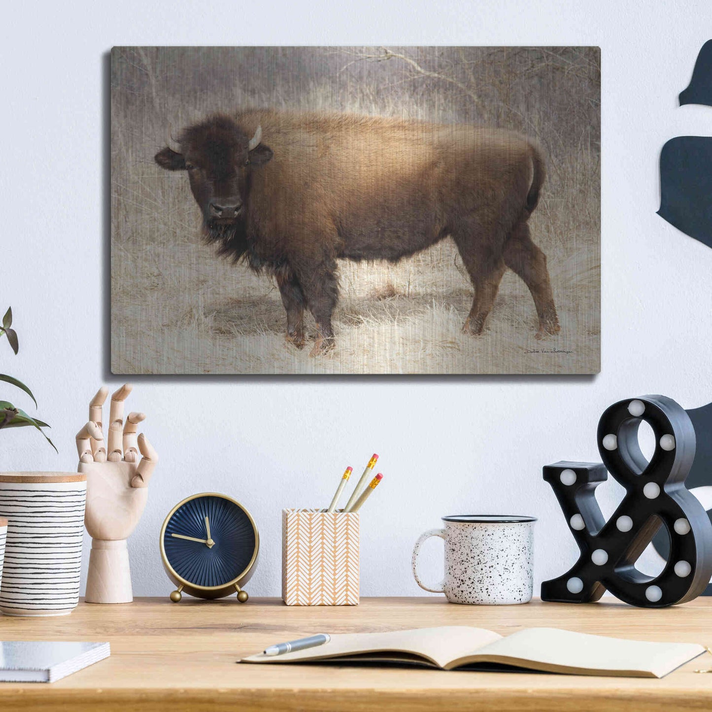 Luxe Metal Art 'American Bison I' by Debra Van Swearingen, Metal Wall Art,16x12