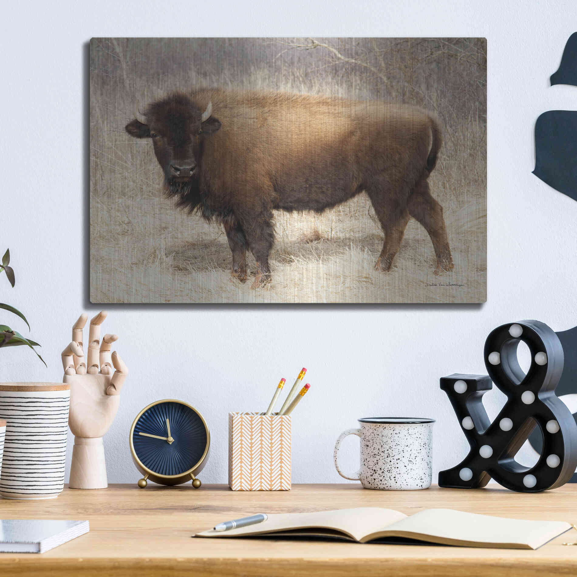 Luxe Metal Art 'American Bison I' by Debra Van Swearingen, Metal Wall Art,16x12