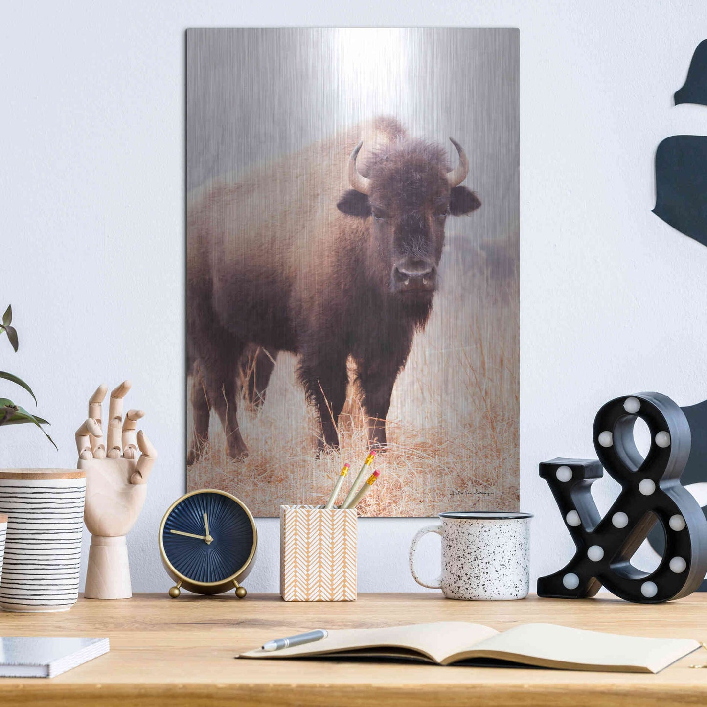 Luxe Metal Art 'American Bison V' by Debra Van Swearingen, Metal Wall Art,12x16