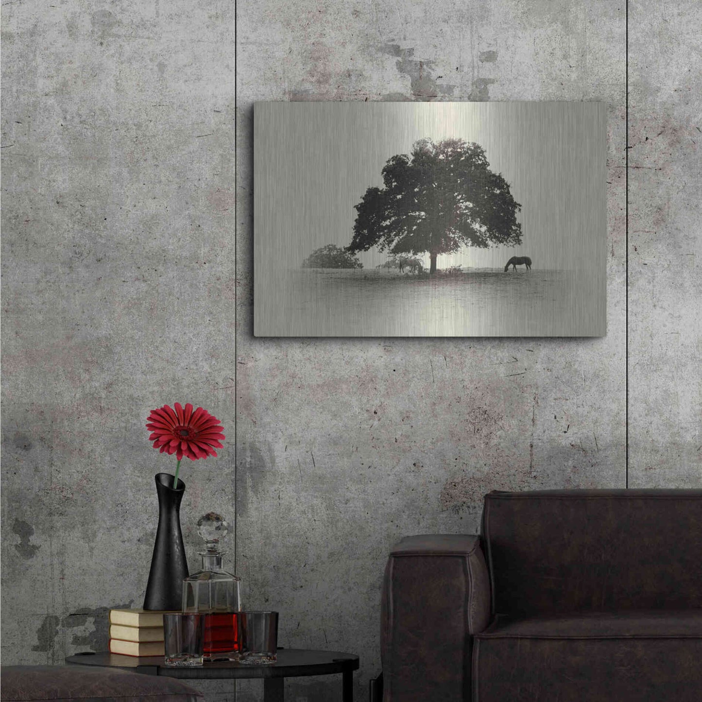 Luxe Metal Art 'Horses and Trees I' by Debra Van Swearingen, Metal Wall Art,36x24