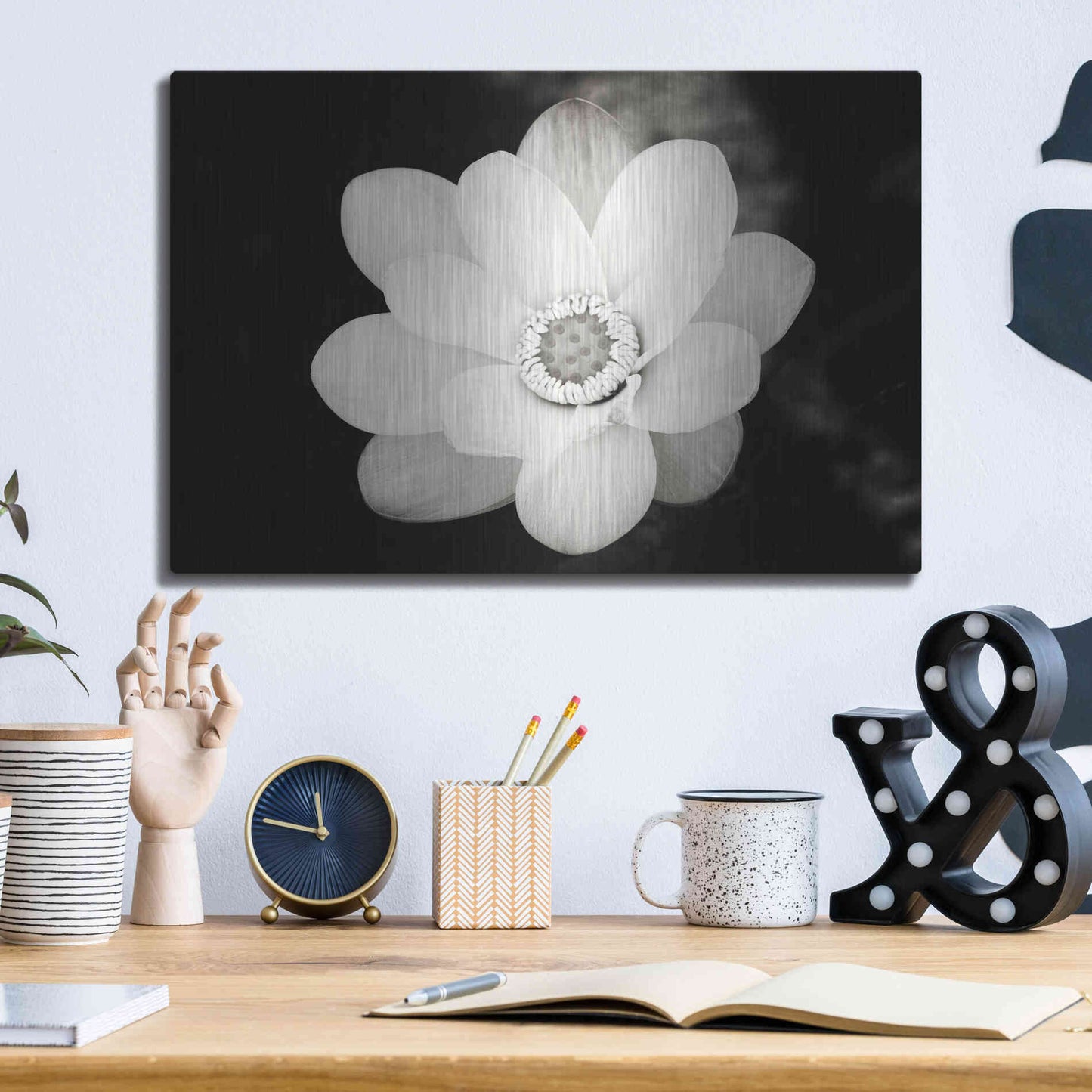 Luxe Metal Art 'Lotus Flower III' by Debra Van Swearingen, Metal Wall Art,16x12