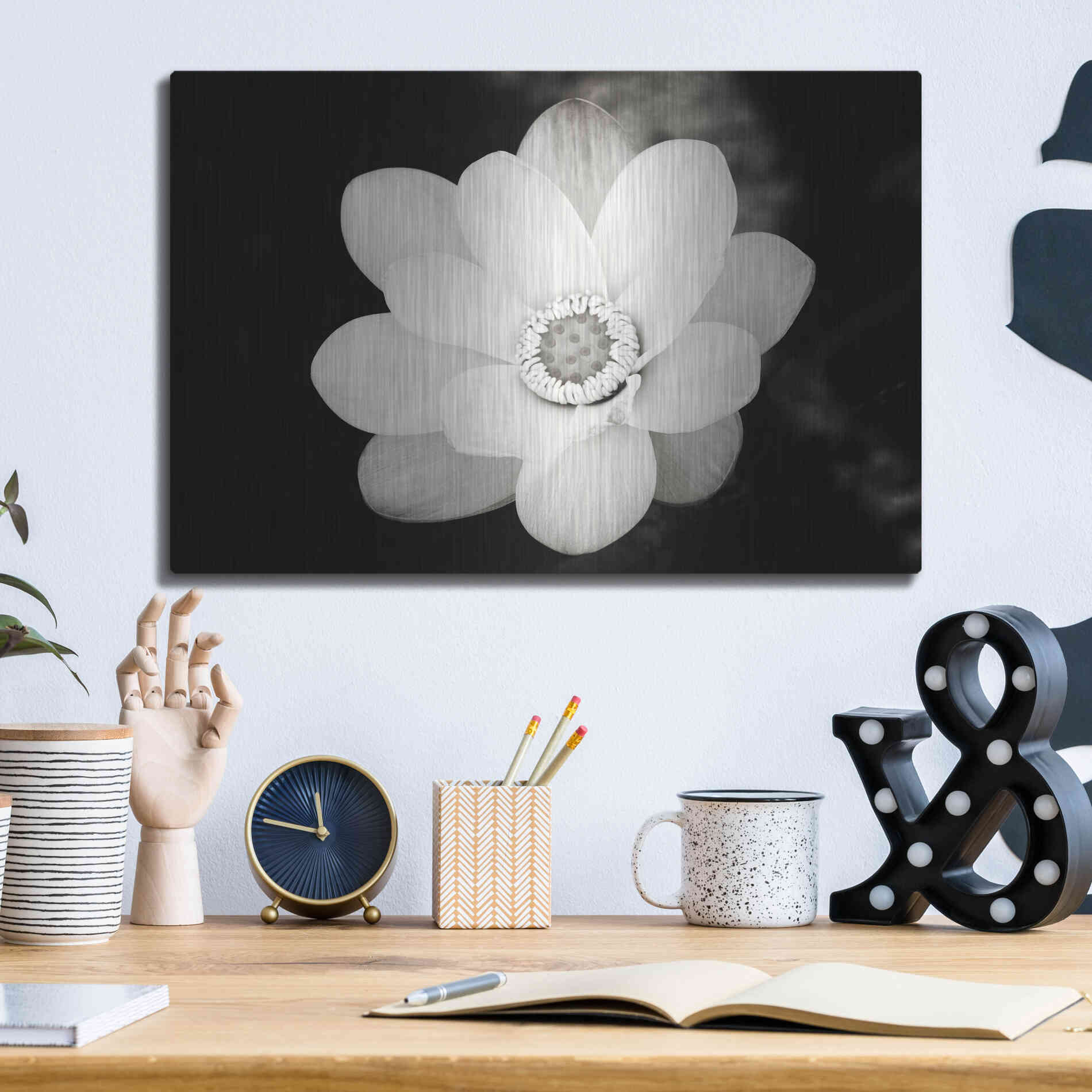 Luxe Metal Art 'Lotus Flower III' by Debra Van Swearingen, Metal Wall Art,16x12