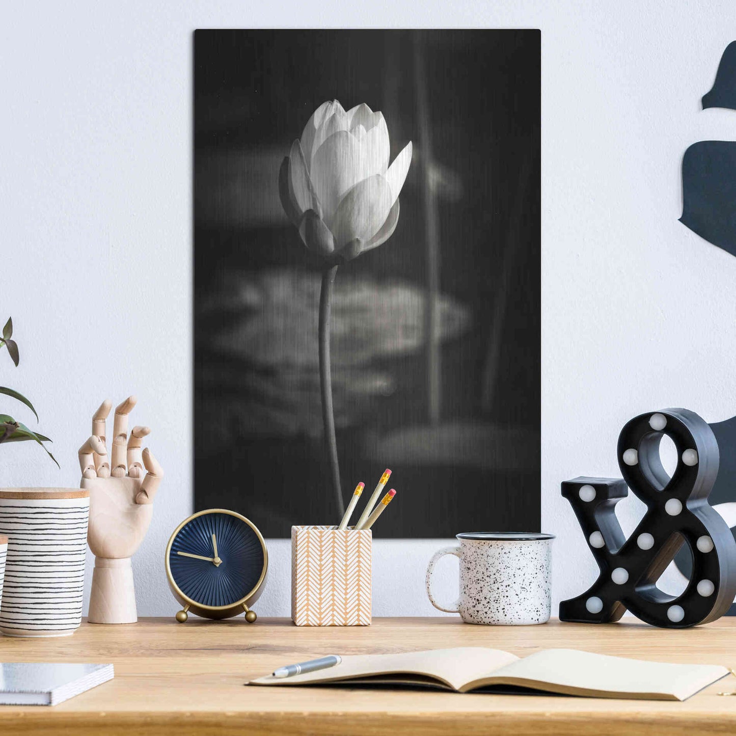 Luxe Metal Art 'Lotus Flower VI' by Debra Van Swearingen, Metal Wall Art,12x16