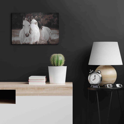 Luxe Metal Art 'Two Wild Horses Sepia' by Debra Van Swearingen, Metal Wall Art,24x16