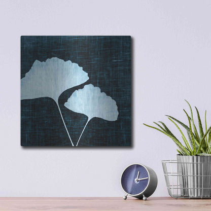 Luxe Metal Art 'Leaves on Linen I' by Debra Van Swearingen, Metal Wall Art,12x12