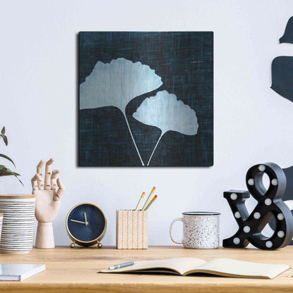 Luxe Metal Art 'Leaves on Linen I' by Debra Van Swearingen, Metal Wall Art,12x12