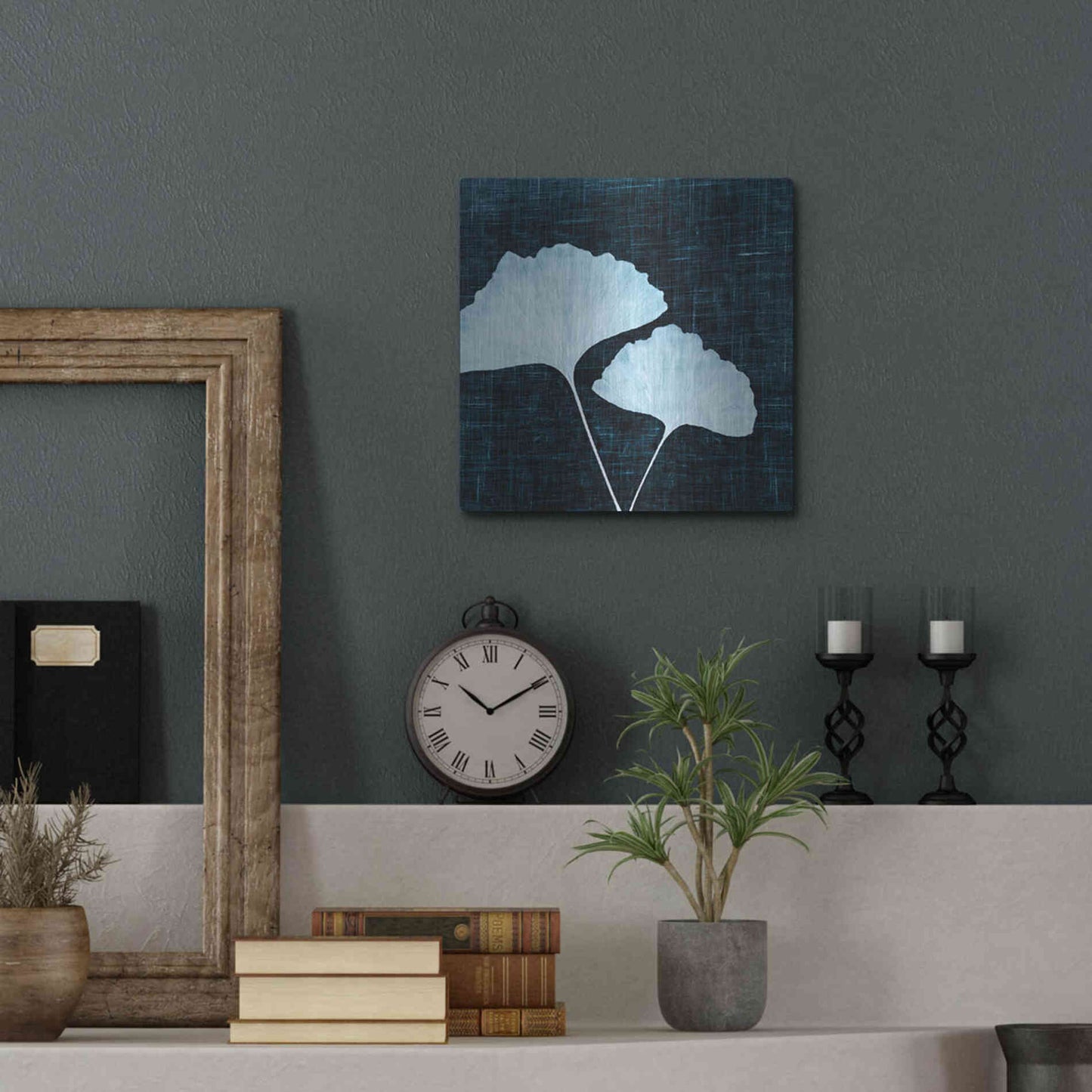 Luxe Metal Art 'Leaves on Linen I' by Debra Van Swearingen, Metal Wall Art,12x12