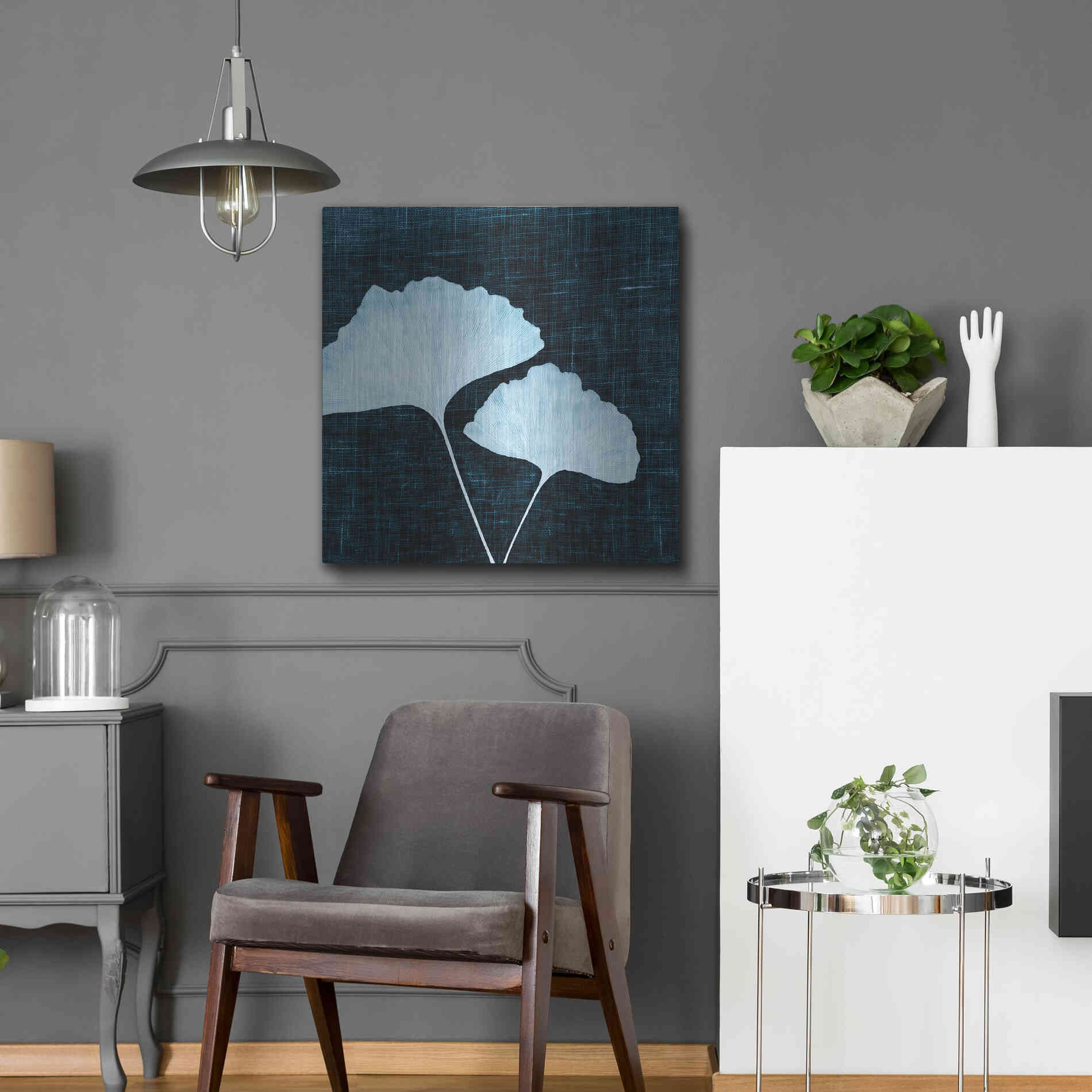 Luxe Metal Art 'Leaves on Linen I' by Debra Van Swearingen, Metal Wall Art,24x24