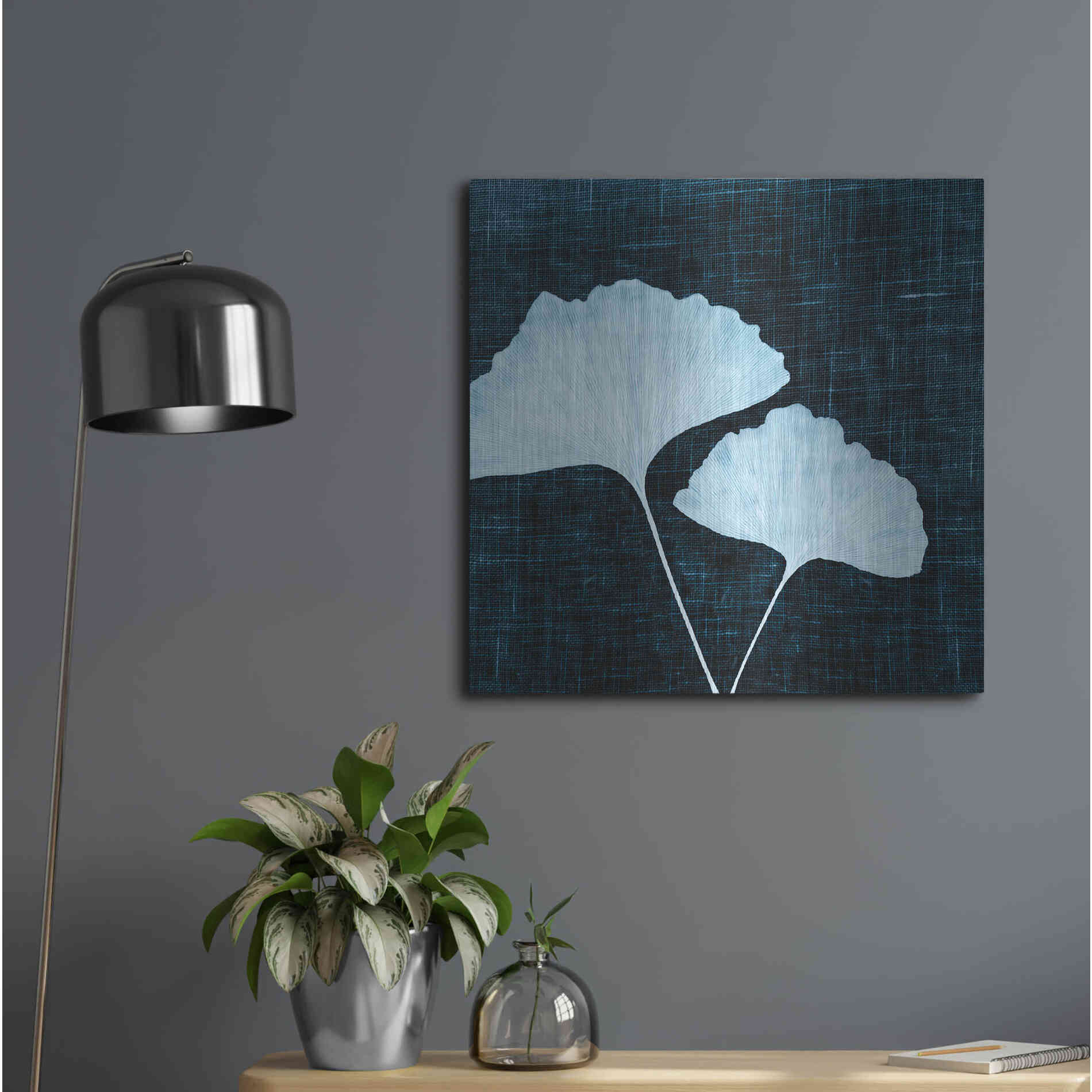 Luxe Metal Art 'Leaves on Linen I' by Debra Van Swearingen, Metal Wall Art,24x24