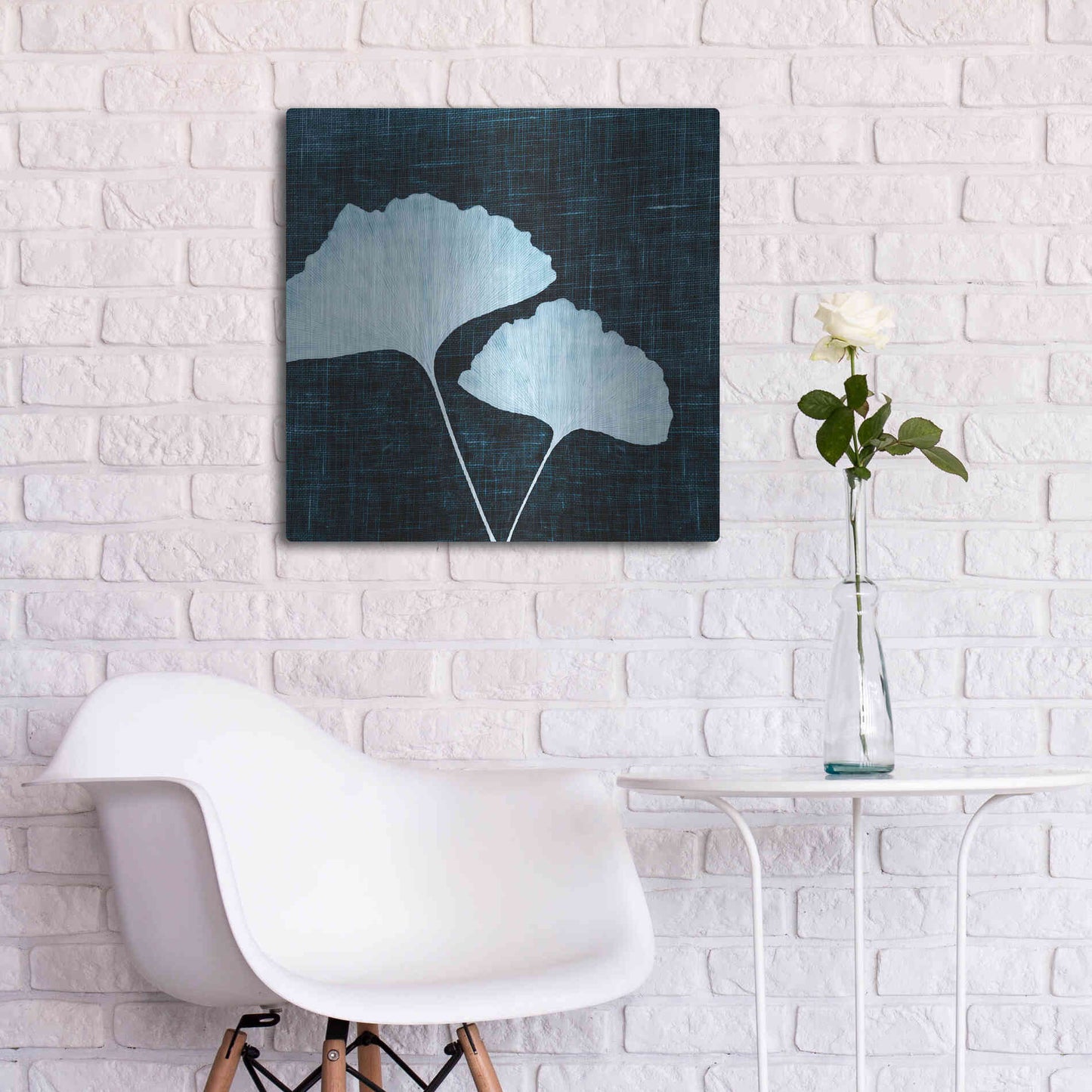 Luxe Metal Art 'Leaves on Linen I' by Debra Van Swearingen, Metal Wall Art,24x24