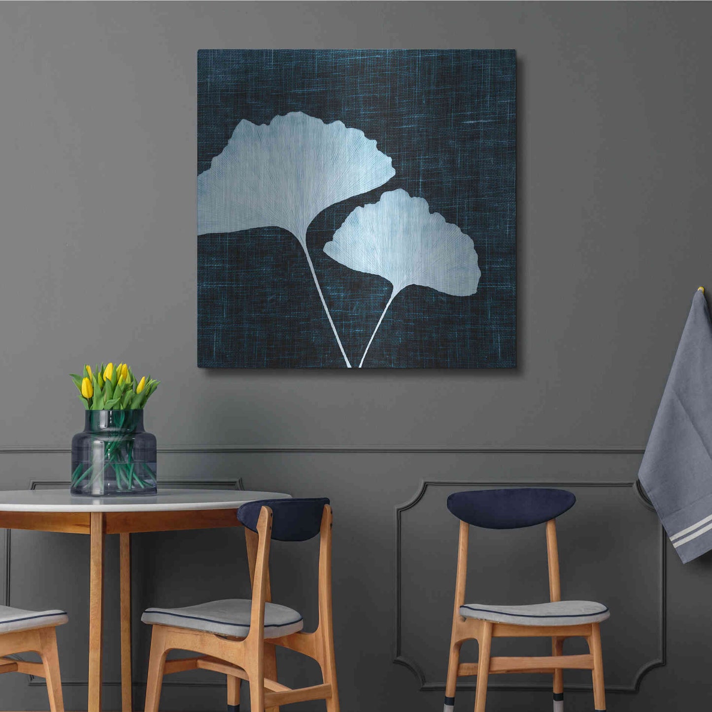 Luxe Metal Art 'Leaves on Linen I' by Debra Van Swearingen, Metal Wall Art,36x36