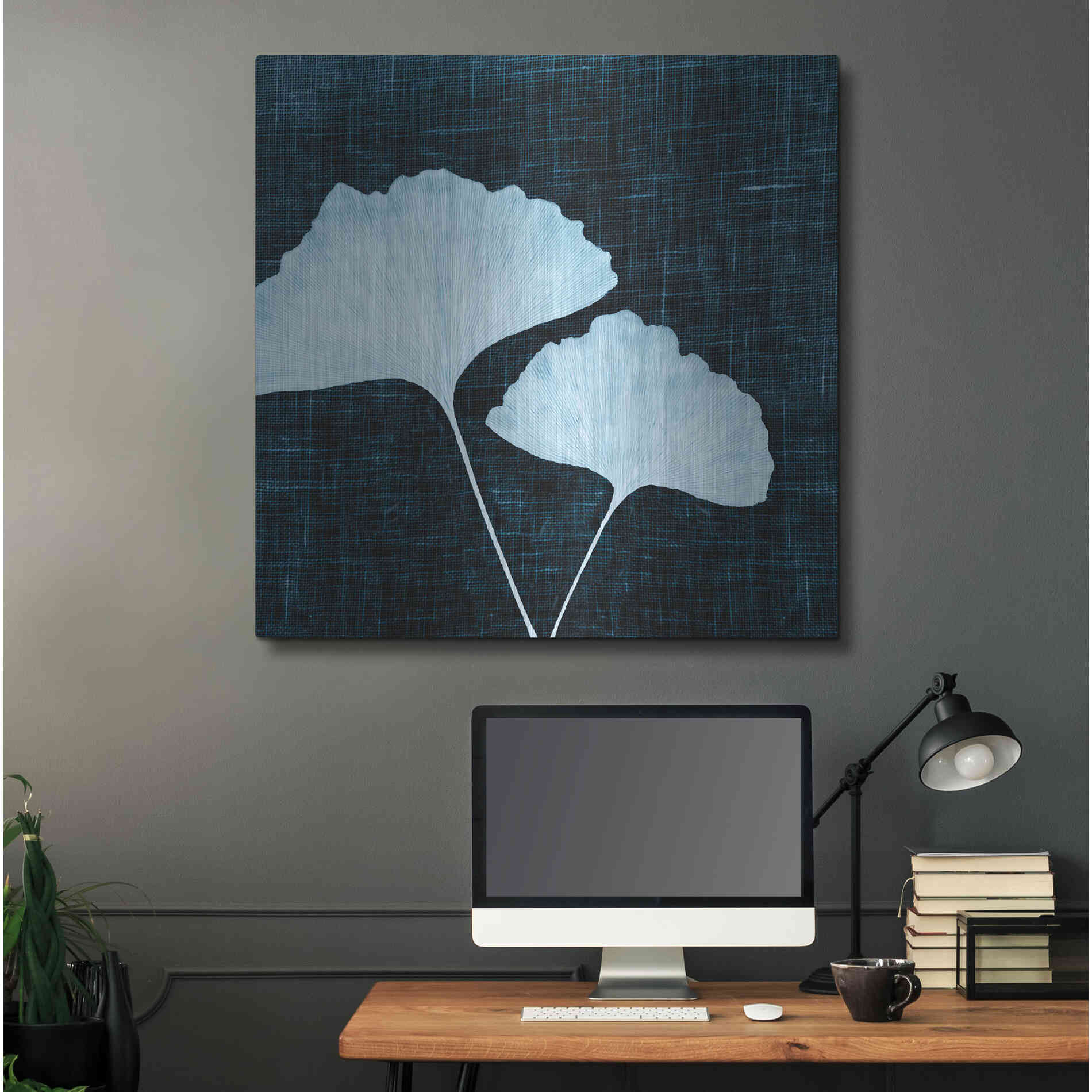 Luxe Metal Art 'Leaves on Linen I' by Debra Van Swearingen, Metal Wall Art,36x36