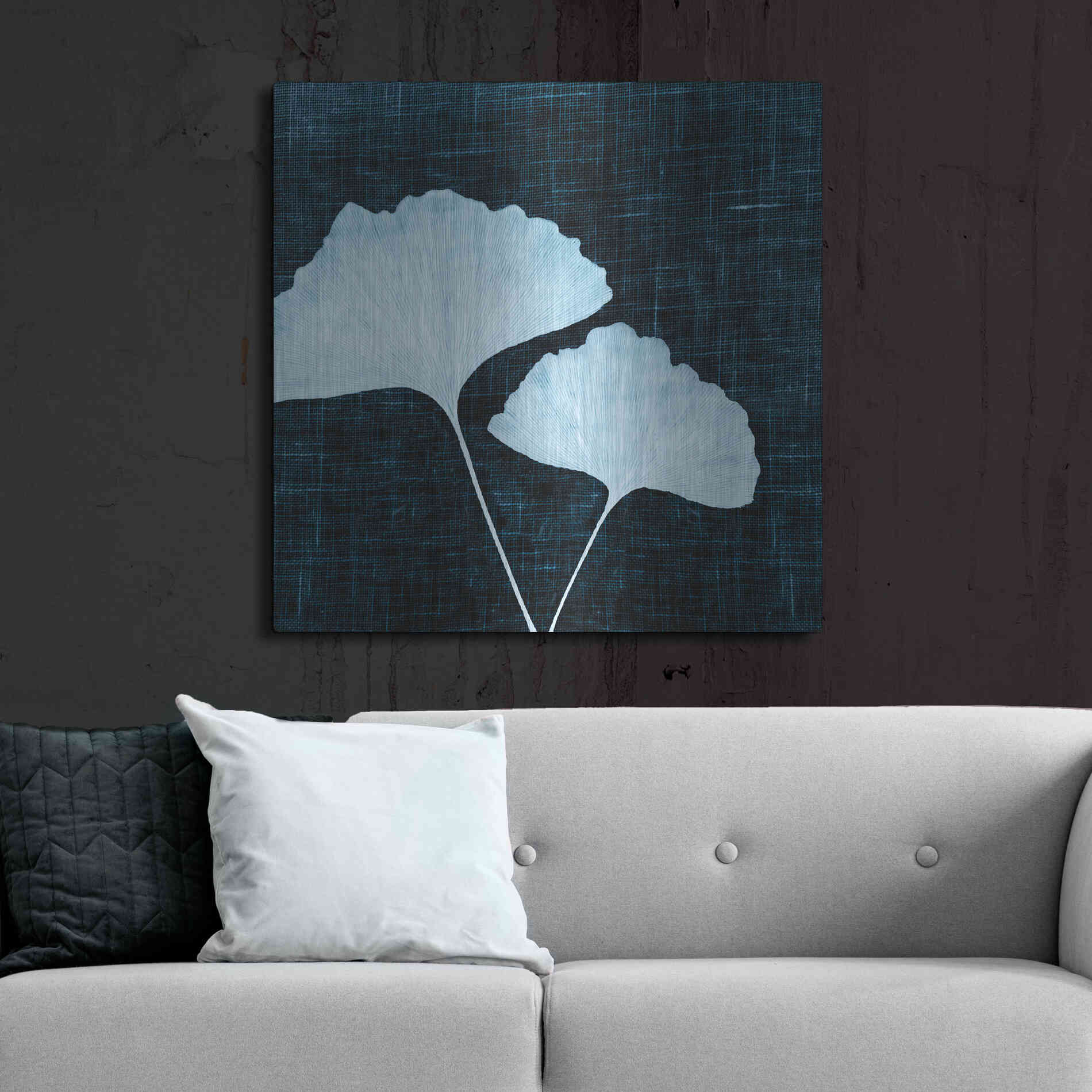 Luxe Metal Art 'Leaves on Linen I' by Debra Van Swearingen, Metal Wall Art,36x36