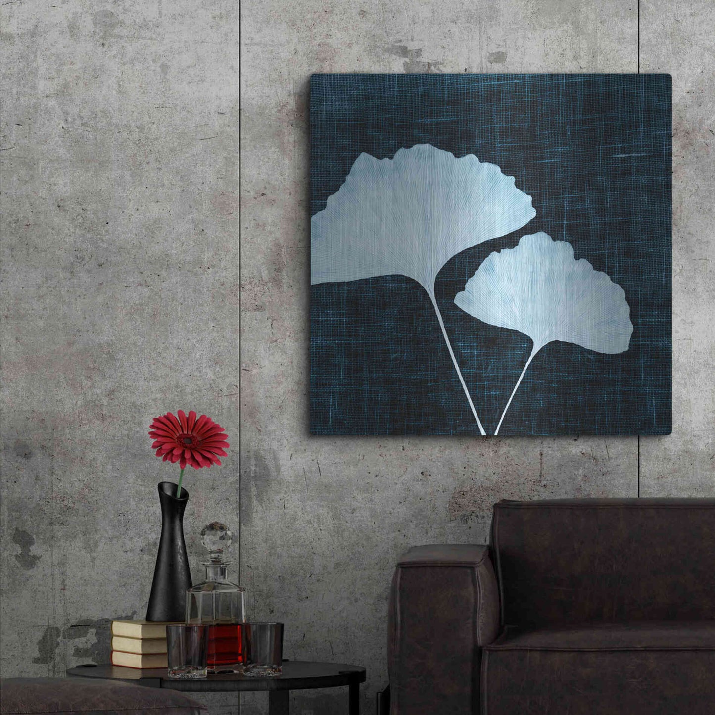 Luxe Metal Art 'Leaves on Linen I' by Debra Van Swearingen, Metal Wall Art,36x36