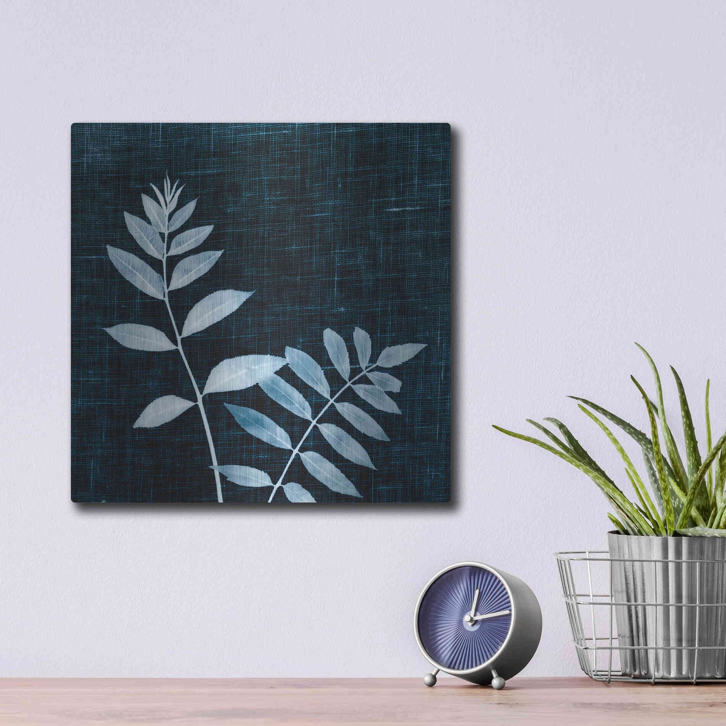 Luxe Metal Art 'Leaves on Linen II' by Debra Van Swearingen, Metal Wall Art,12x12