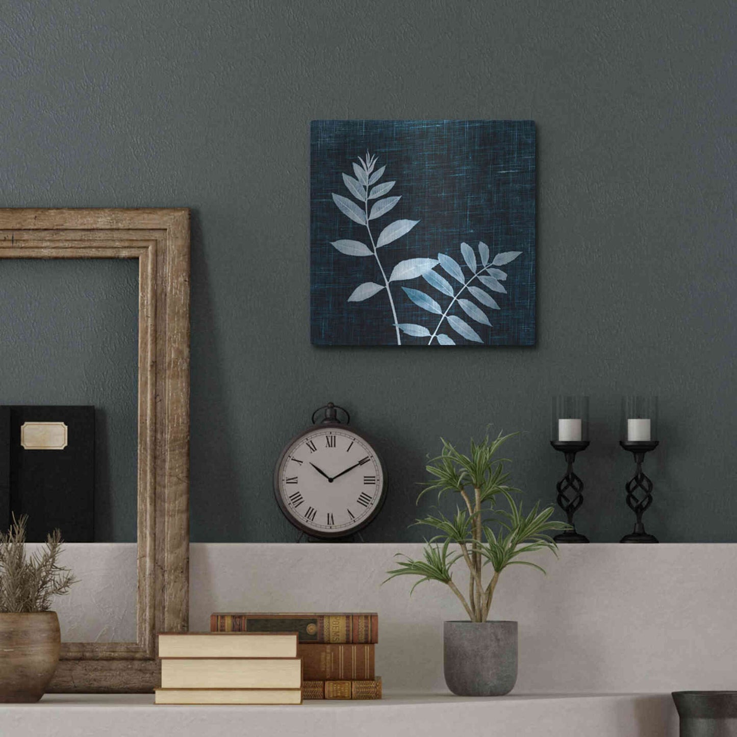 Luxe Metal Art 'Leaves on Linen II' by Debra Van Swearingen, Metal Wall Art,12x12