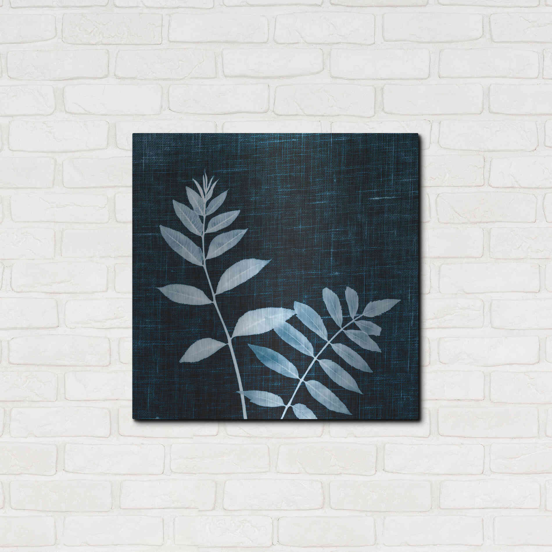 Luxe Metal Art 'Leaves on Linen II' by Debra Van Swearingen, Metal Wall Art,24x24