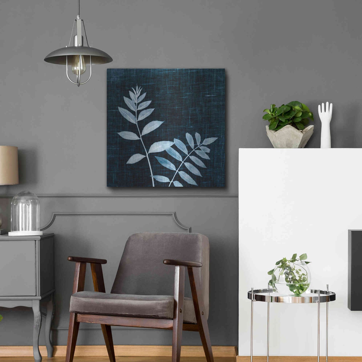 Luxe Metal Art 'Leaves on Linen II' by Debra Van Swearingen, Metal Wall Art,24x24