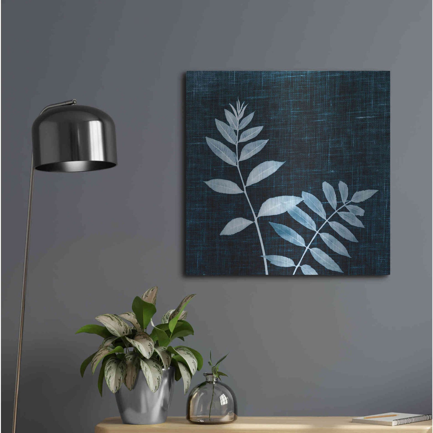 Luxe Metal Art 'Leaves on Linen II' by Debra Van Swearingen, Metal Wall Art,24x24