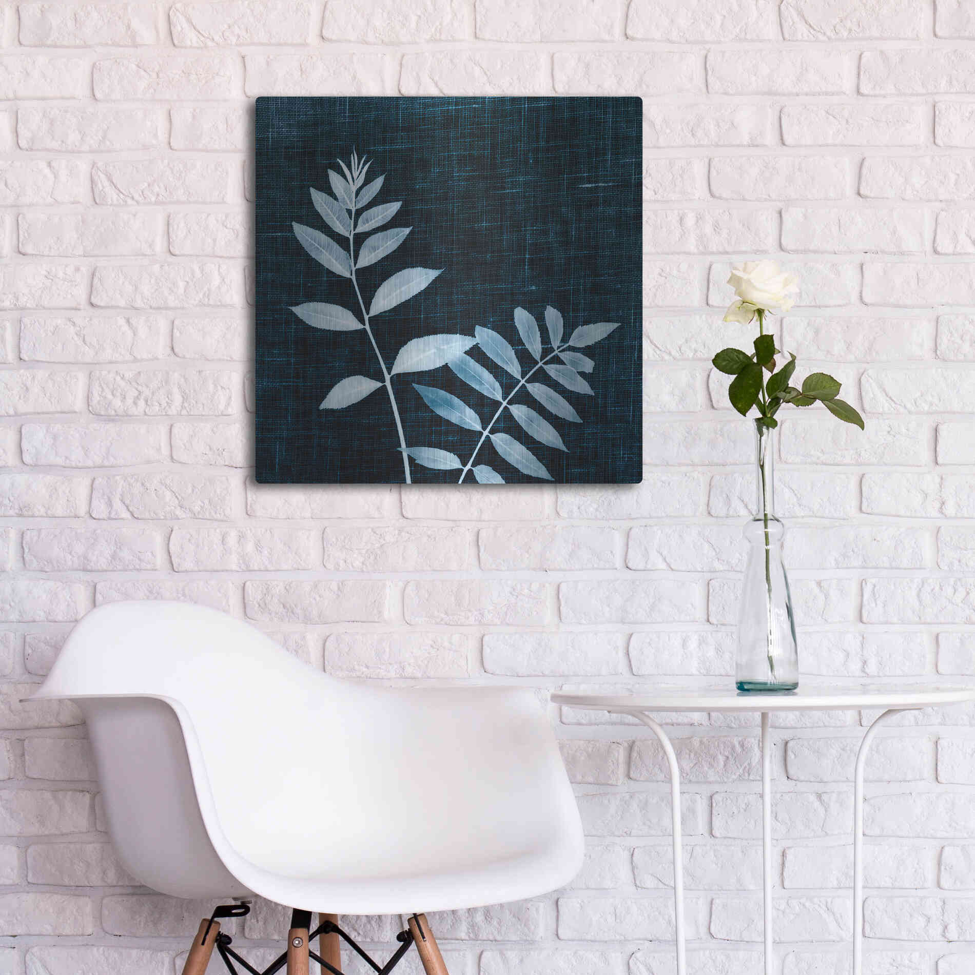 Luxe Metal Art 'Leaves on Linen II' by Debra Van Swearingen, Metal Wall Art,24x24