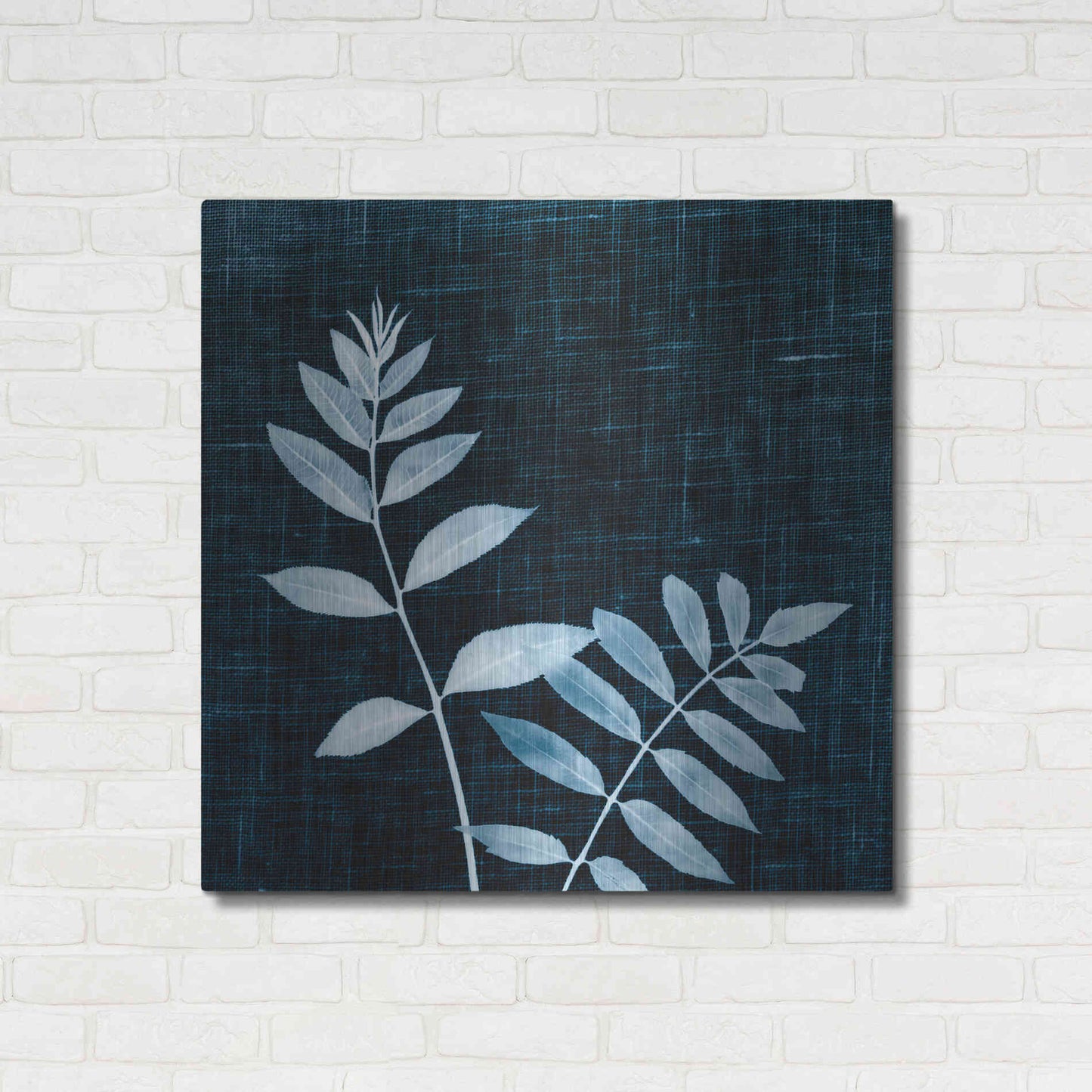 Luxe Metal Art 'Leaves on Linen II' by Debra Van Swearingen, Metal Wall Art,36x36
