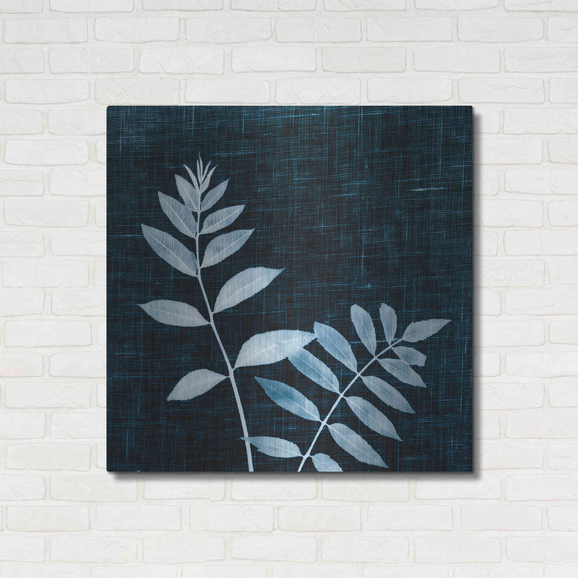 Luxe Metal Art 'Leaves on Linen II' by Debra Van Swearingen, Metal Wall Art,36x36