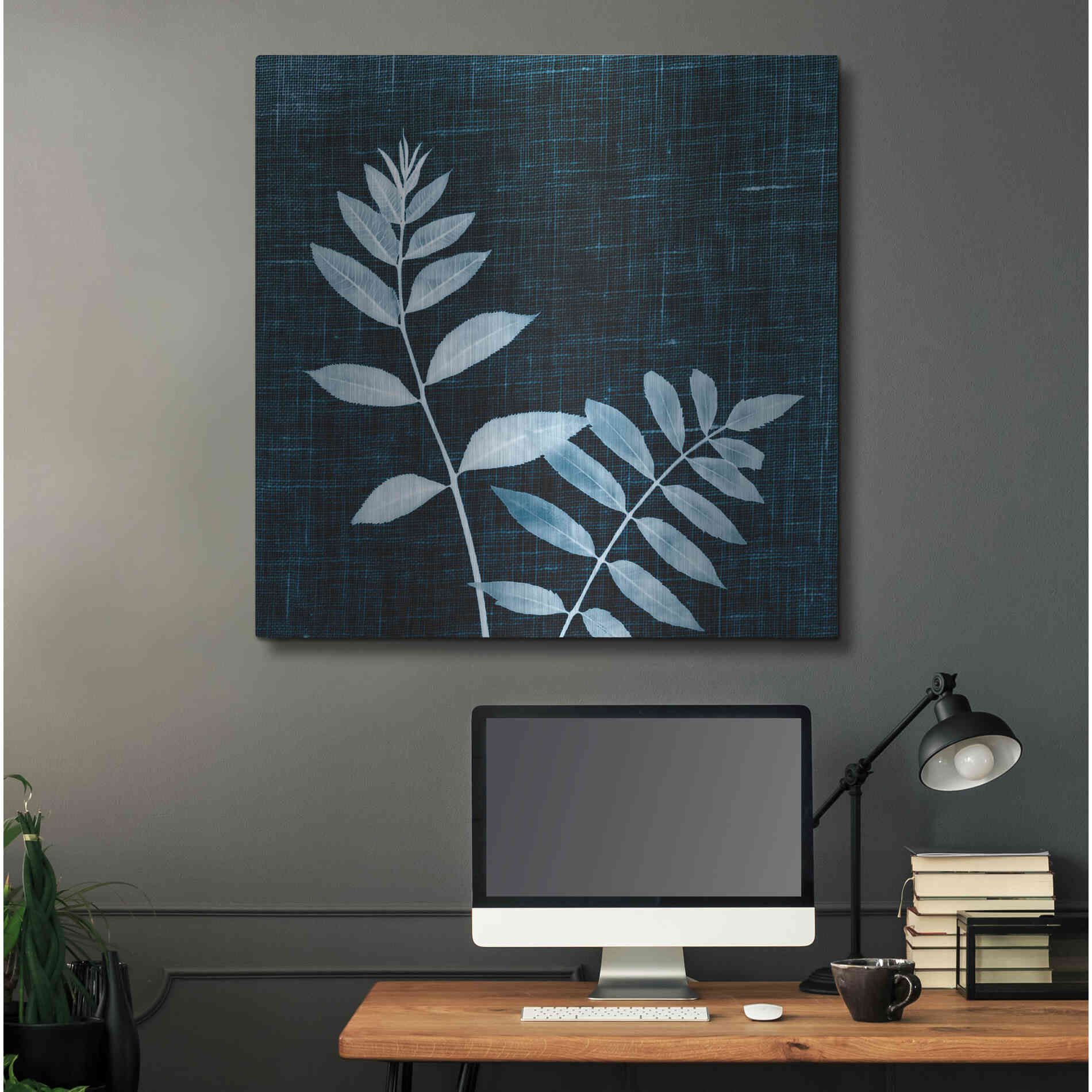 Luxe Metal Art 'Leaves on Linen II' by Debra Van Swearingen, Metal Wall Art,36x36