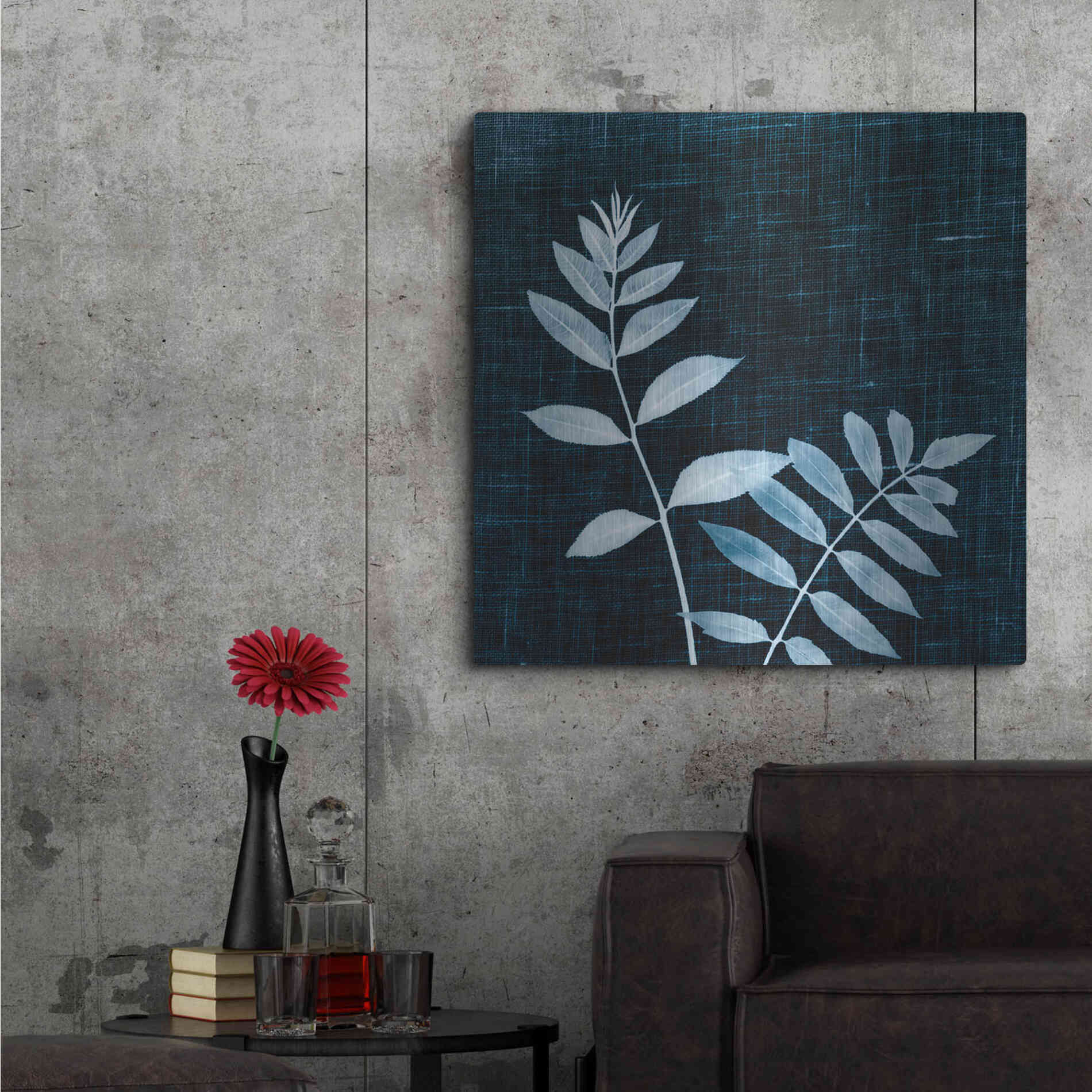 Luxe Metal Art 'Leaves on Linen II' by Debra Van Swearingen, Metal Wall Art,36x36