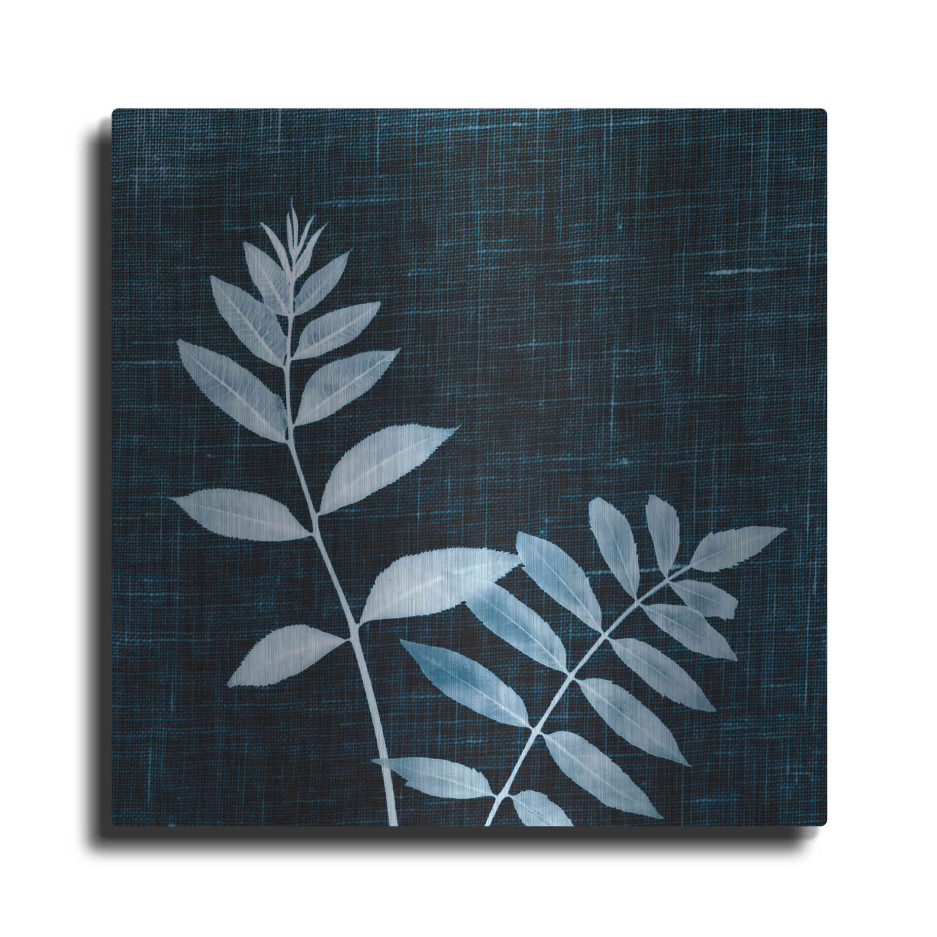 Luxe Metal Art 'Leaves on Linen II' by Debra Van Swearingen, Metal Wall Art