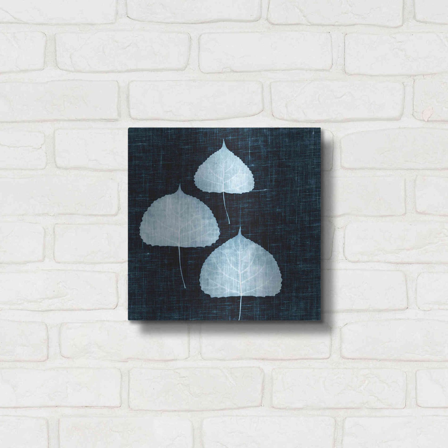 Luxe Metal Art 'Leaves on Linen III' by Debra Van Swearingen, Metal Wall Art,12x12