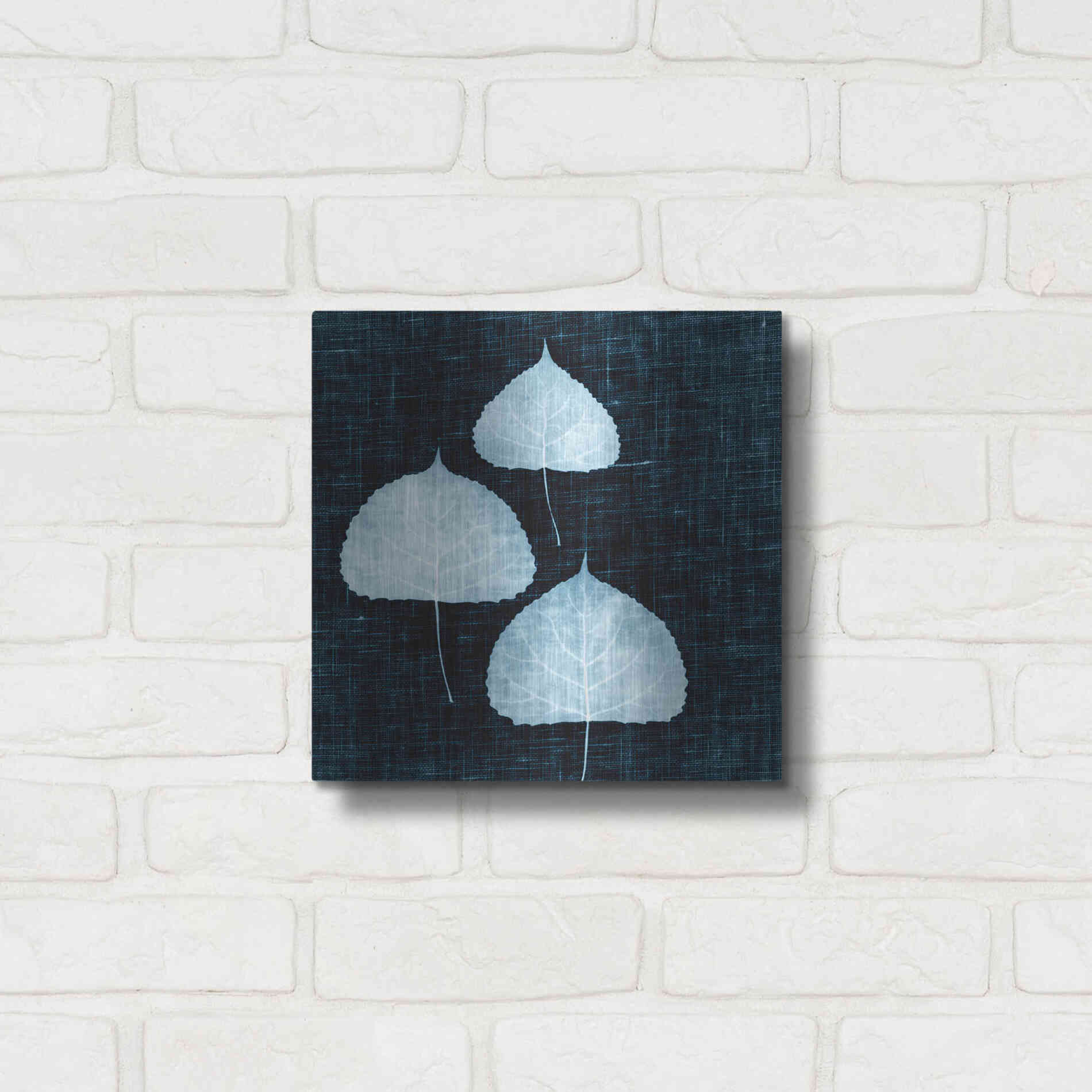 Luxe Metal Art 'Leaves on Linen III' by Debra Van Swearingen, Metal Wall Art,12x12