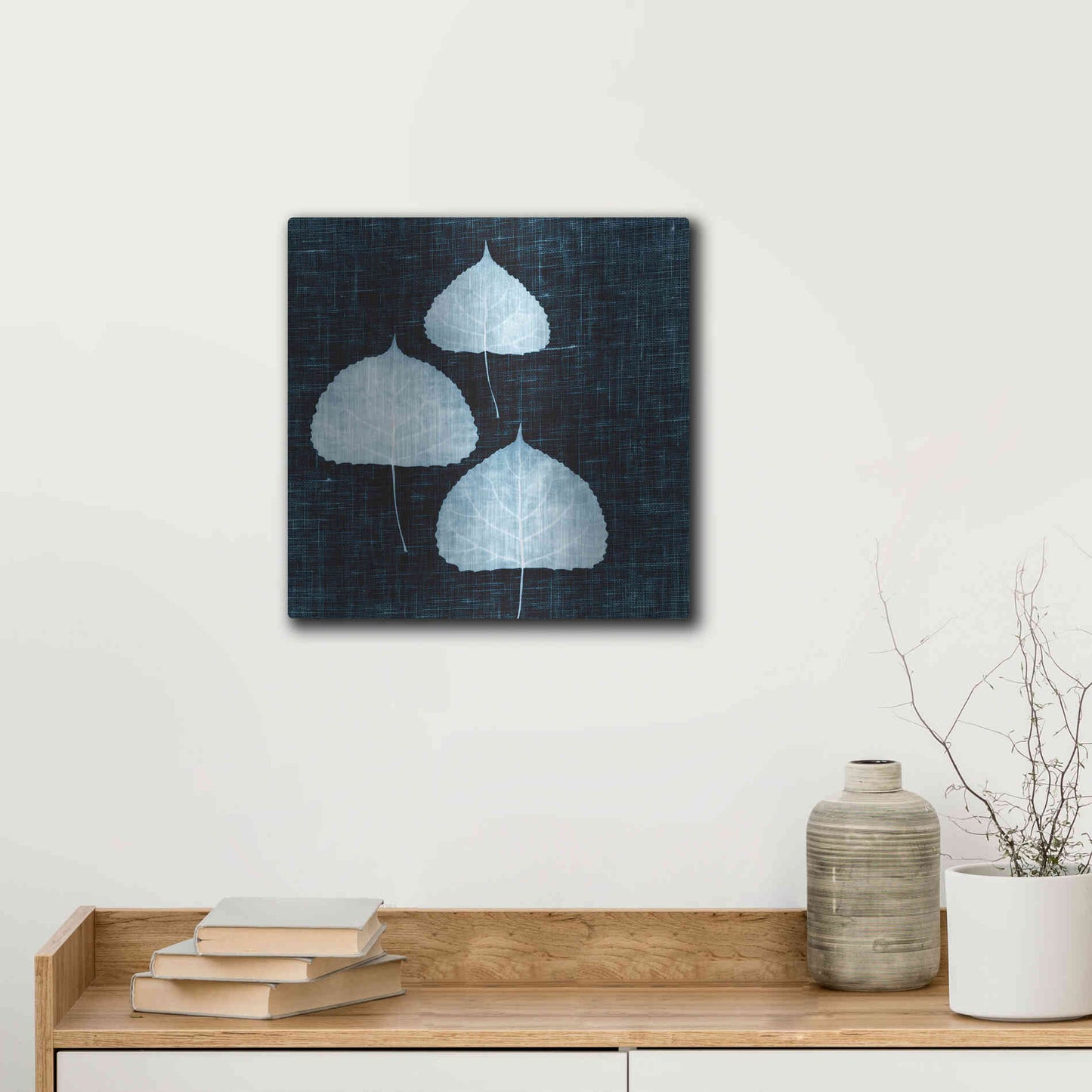 Luxe Metal Art 'Leaves on Linen III' by Debra Van Swearingen, Metal Wall Art,12x12