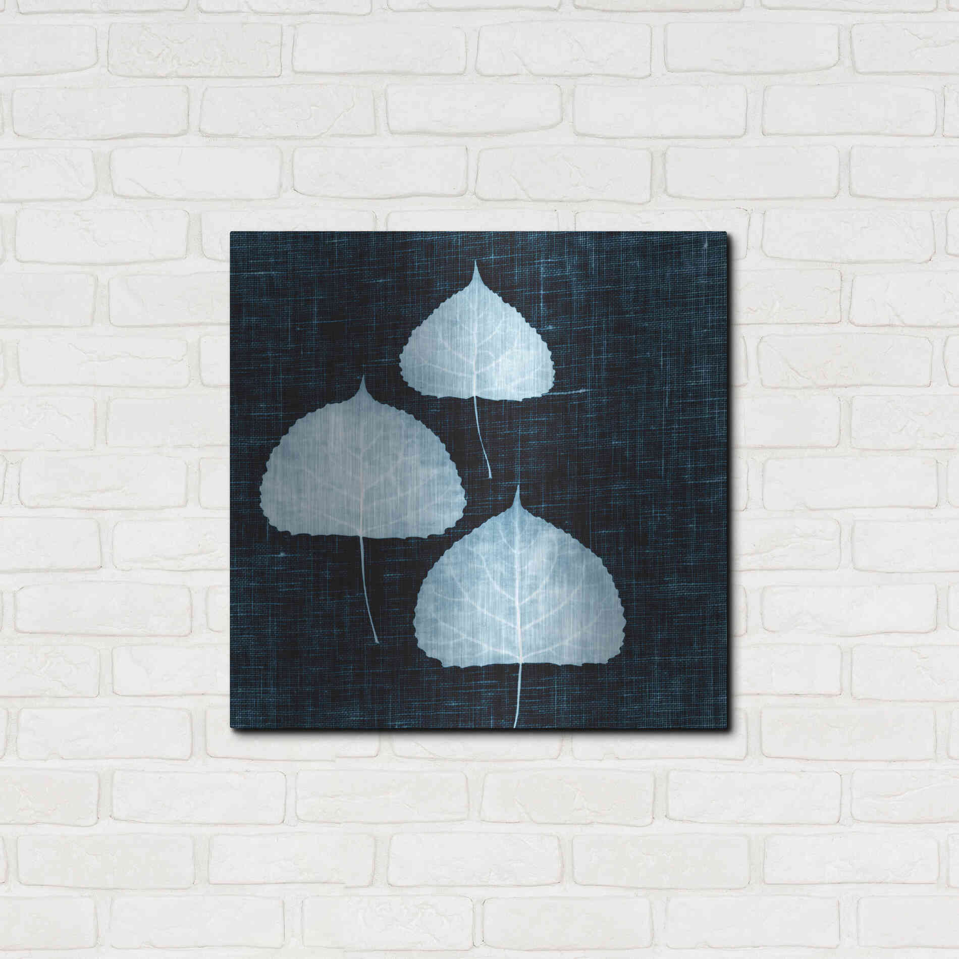 Luxe Metal Art 'Leaves on Linen III' by Debra Van Swearingen, Metal Wall Art,24x24