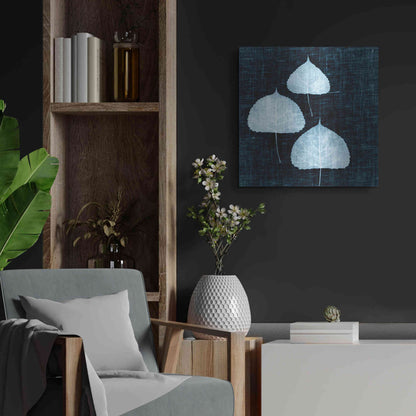 Luxe Metal Art 'Leaves on Linen III' by Debra Van Swearingen, Metal Wall Art,24x24