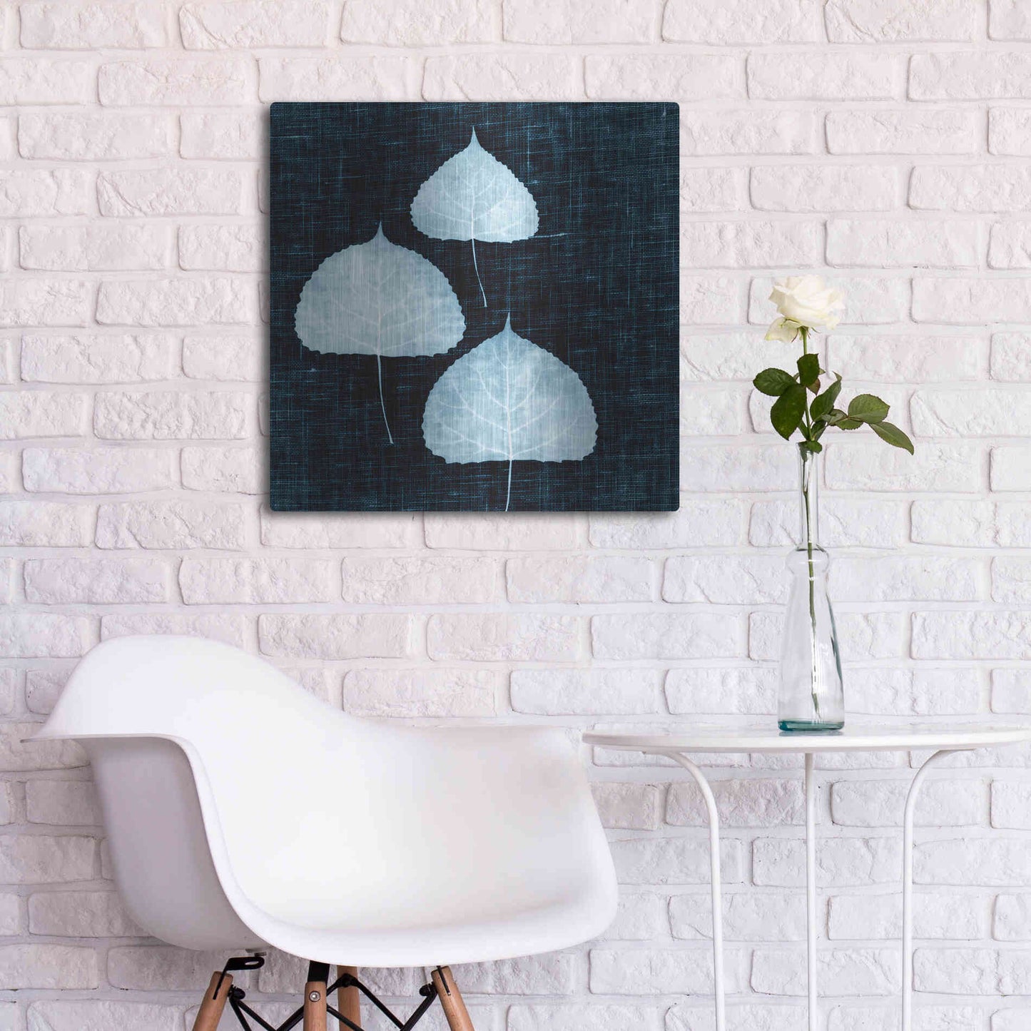 Luxe Metal Art 'Leaves on Linen III' by Debra Van Swearingen, Metal Wall Art,24x24