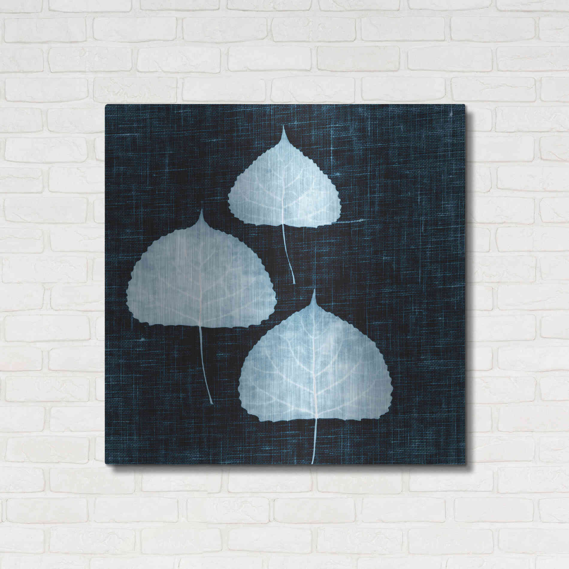 Luxe Metal Art 'Leaves on Linen III' by Debra Van Swearingen, Metal Wall Art,36x36