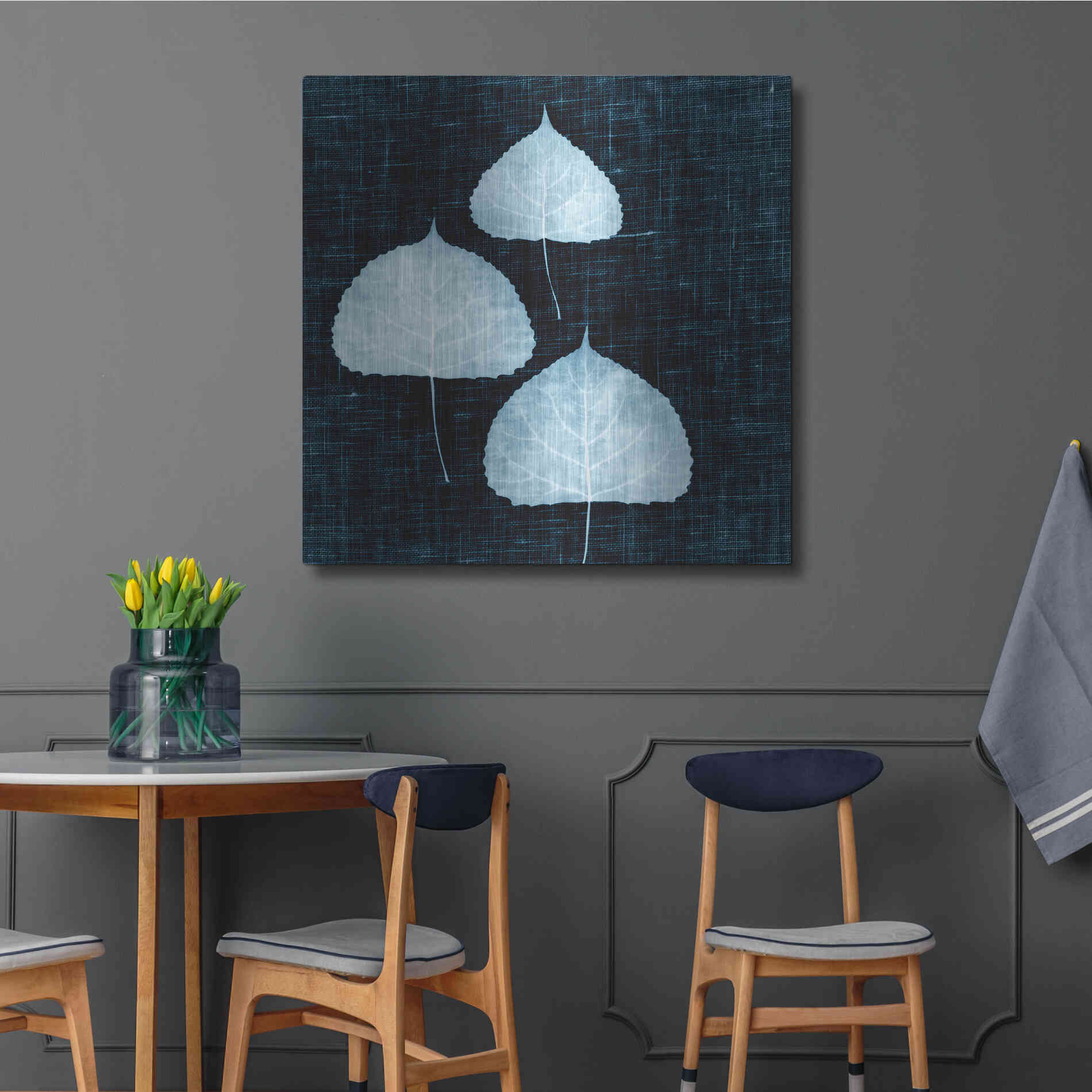 Luxe Metal Art 'Leaves on Linen III' by Debra Van Swearingen, Metal Wall Art,36x36