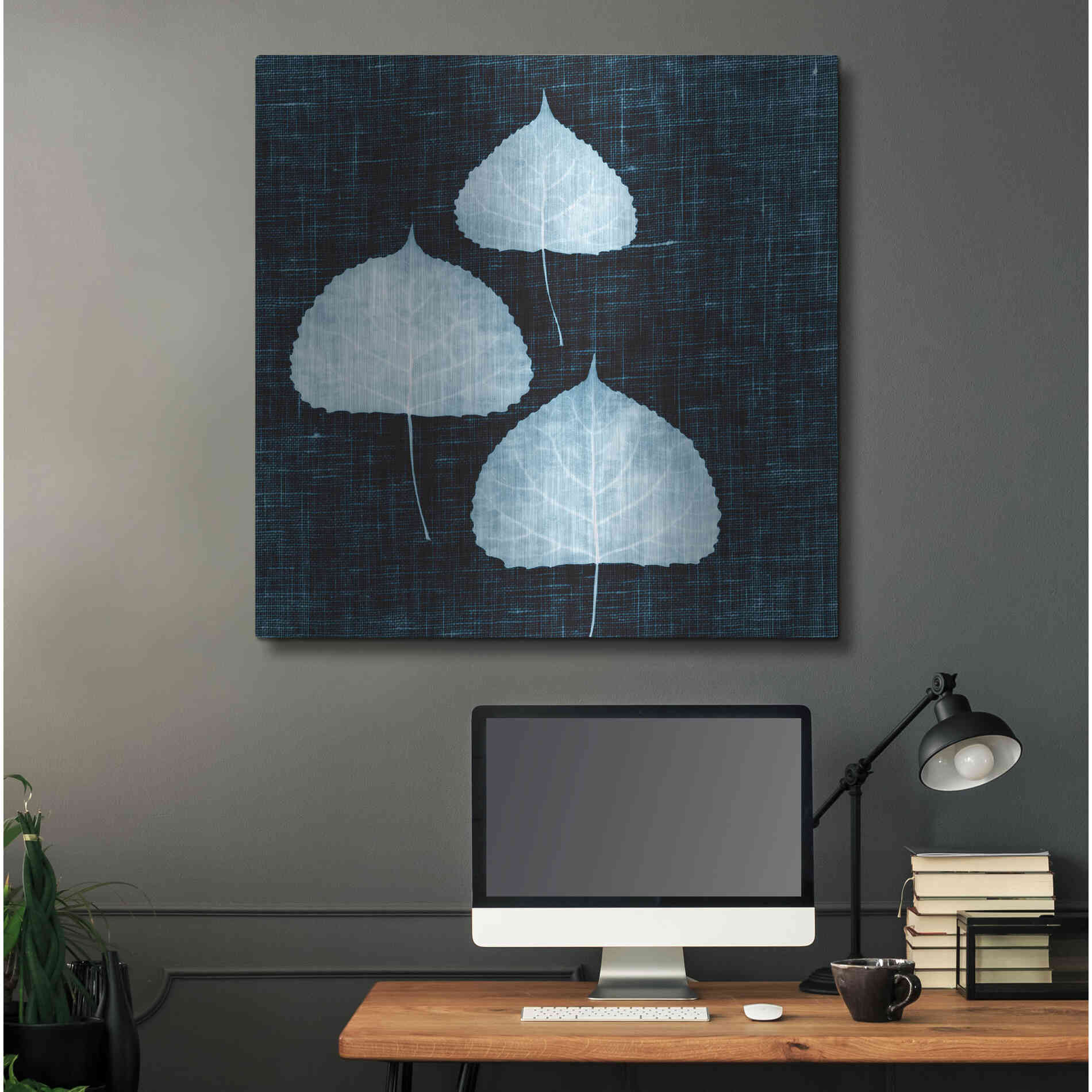 Luxe Metal Art 'Leaves on Linen III' by Debra Van Swearingen, Metal Wall Art,36x36