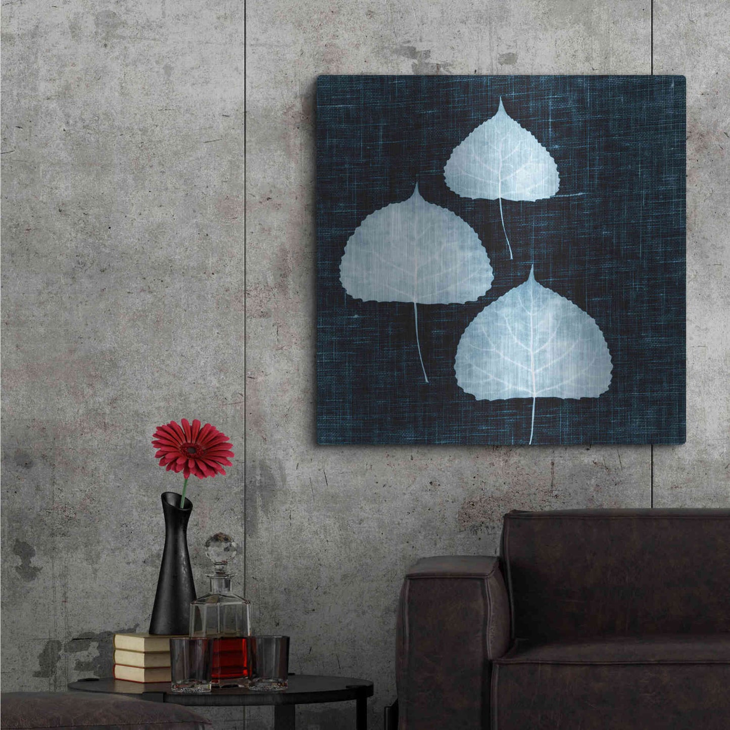 Luxe Metal Art 'Leaves on Linen III' by Debra Van Swearingen, Metal Wall Art,36x36