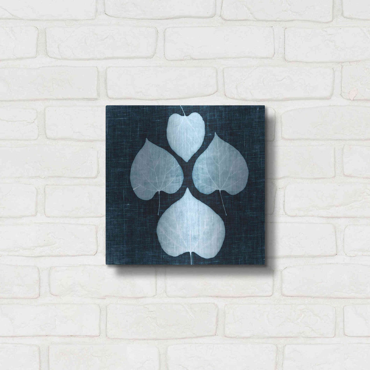Luxe Metal Art 'Leaves on Linen IV' by Debra Van Swearingen, Metal Wall Art,12x12