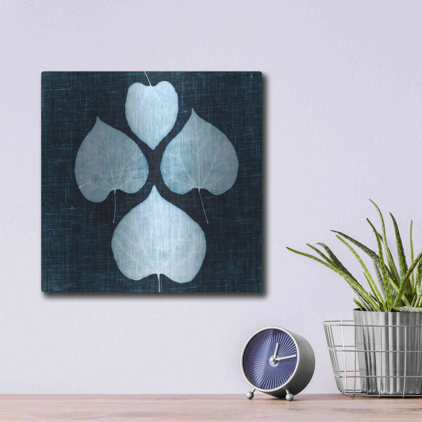 Luxe Metal Art 'Leaves on Linen IV' by Debra Van Swearingen, Metal Wall Art,12x12