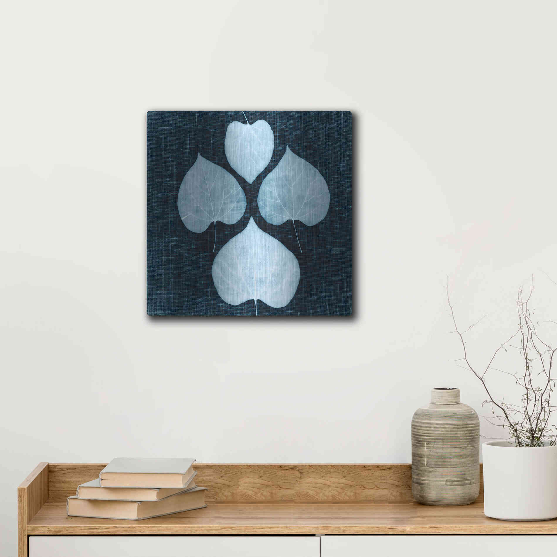 Luxe Metal Art 'Leaves on Linen IV' by Debra Van Swearingen, Metal Wall Art,12x12