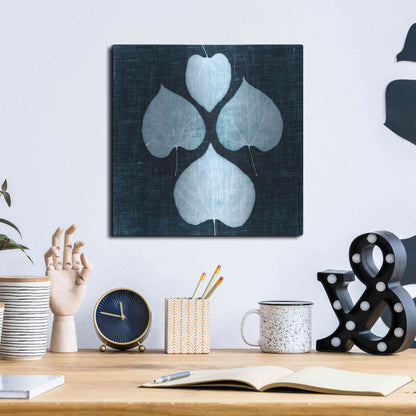 Luxe Metal Art 'Leaves on Linen IV' by Debra Van Swearingen, Metal Wall Art,12x12